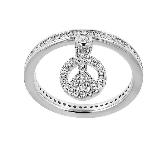 Diamonique 0.45 cttw Peace Symbol Charm Ring, Sterling Silver