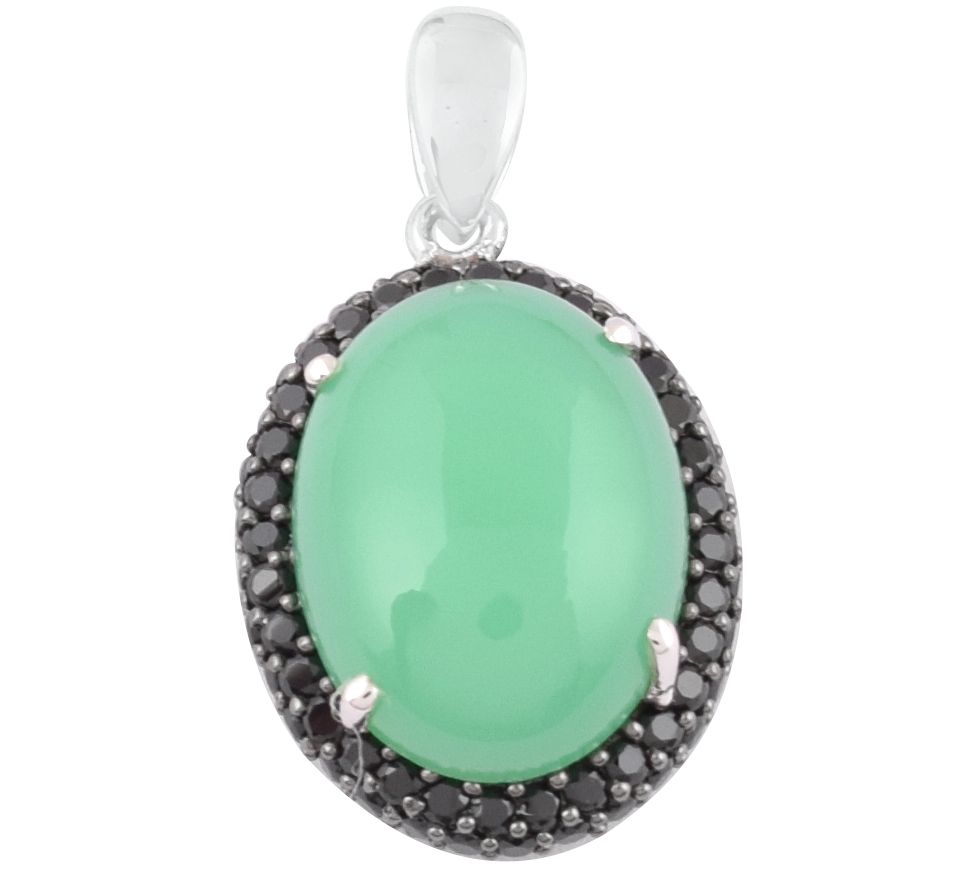 Sterling Chrysophrase Chalcedony & Black S pinel Pendant