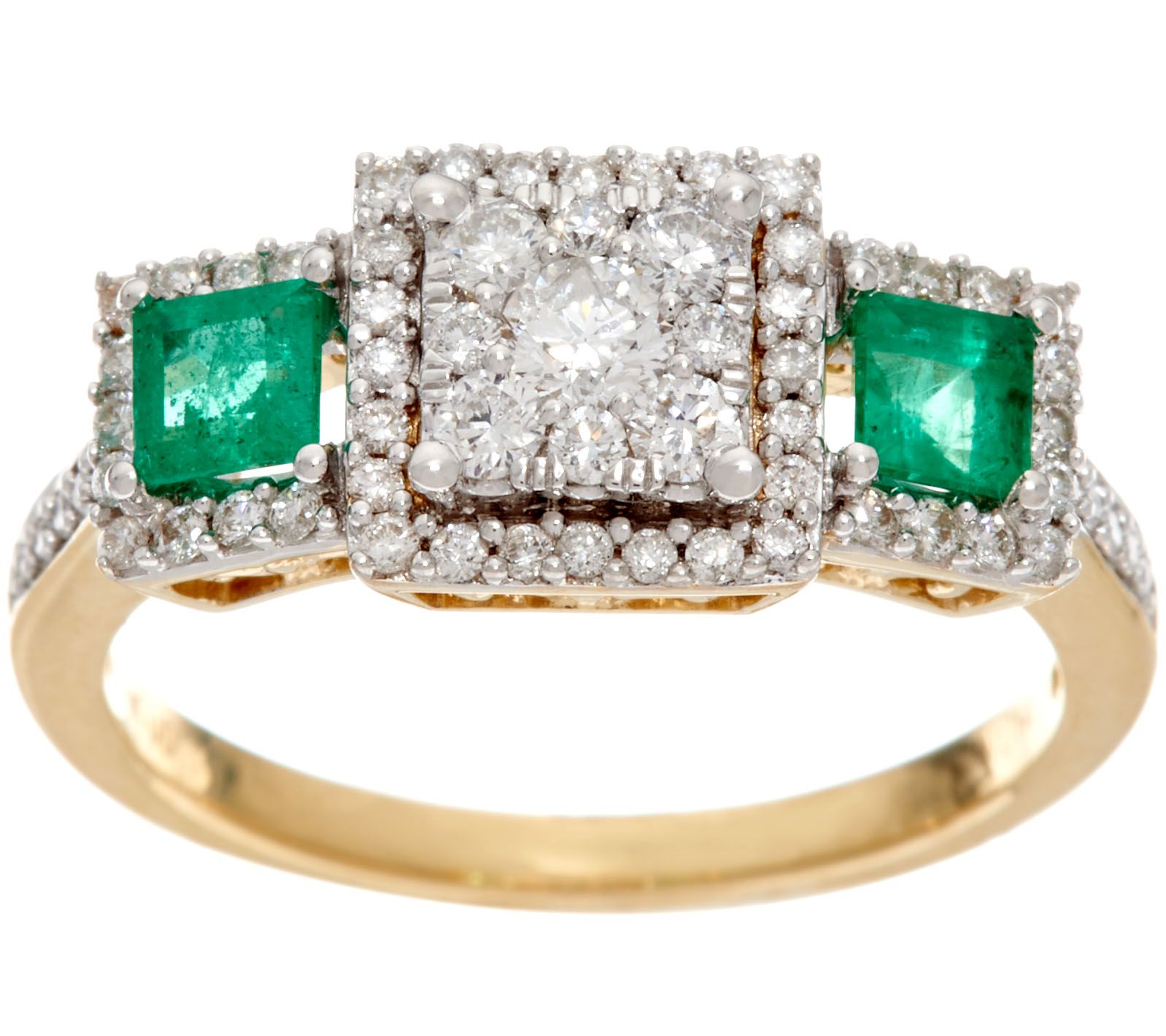 Princess Cluster Diamond & Emerald Ring, 14K, 1/2 cttw, by Affinity ...