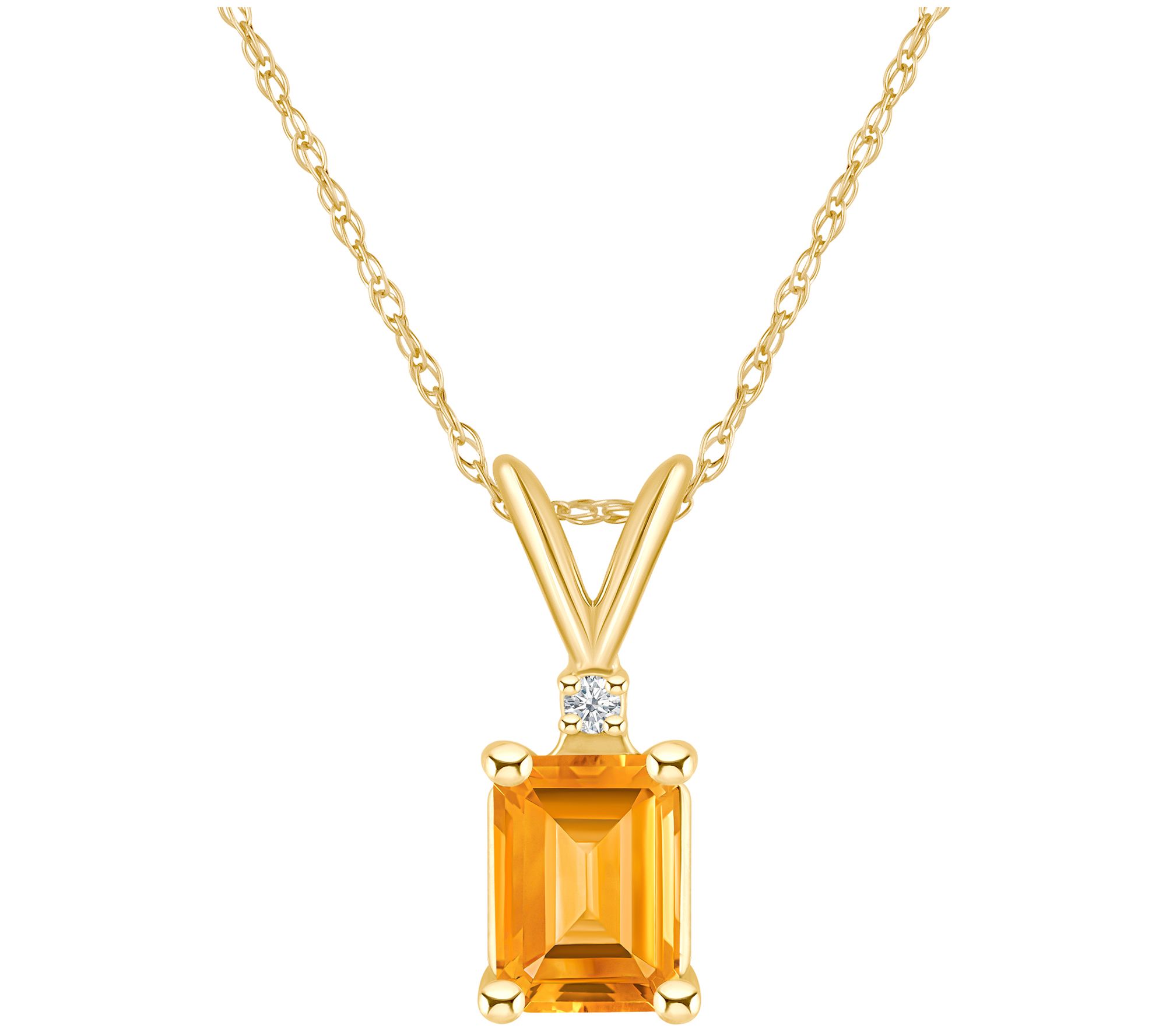 14K Gold 1.00 cttw Citrine & Diamond Accent Pendant w/ Chain