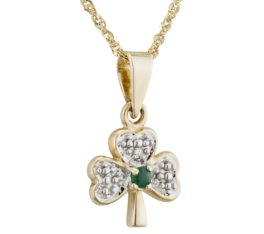 Solvar 14K Diamond & Emerald Shamrock Pendant w/ Chain - QVC.com