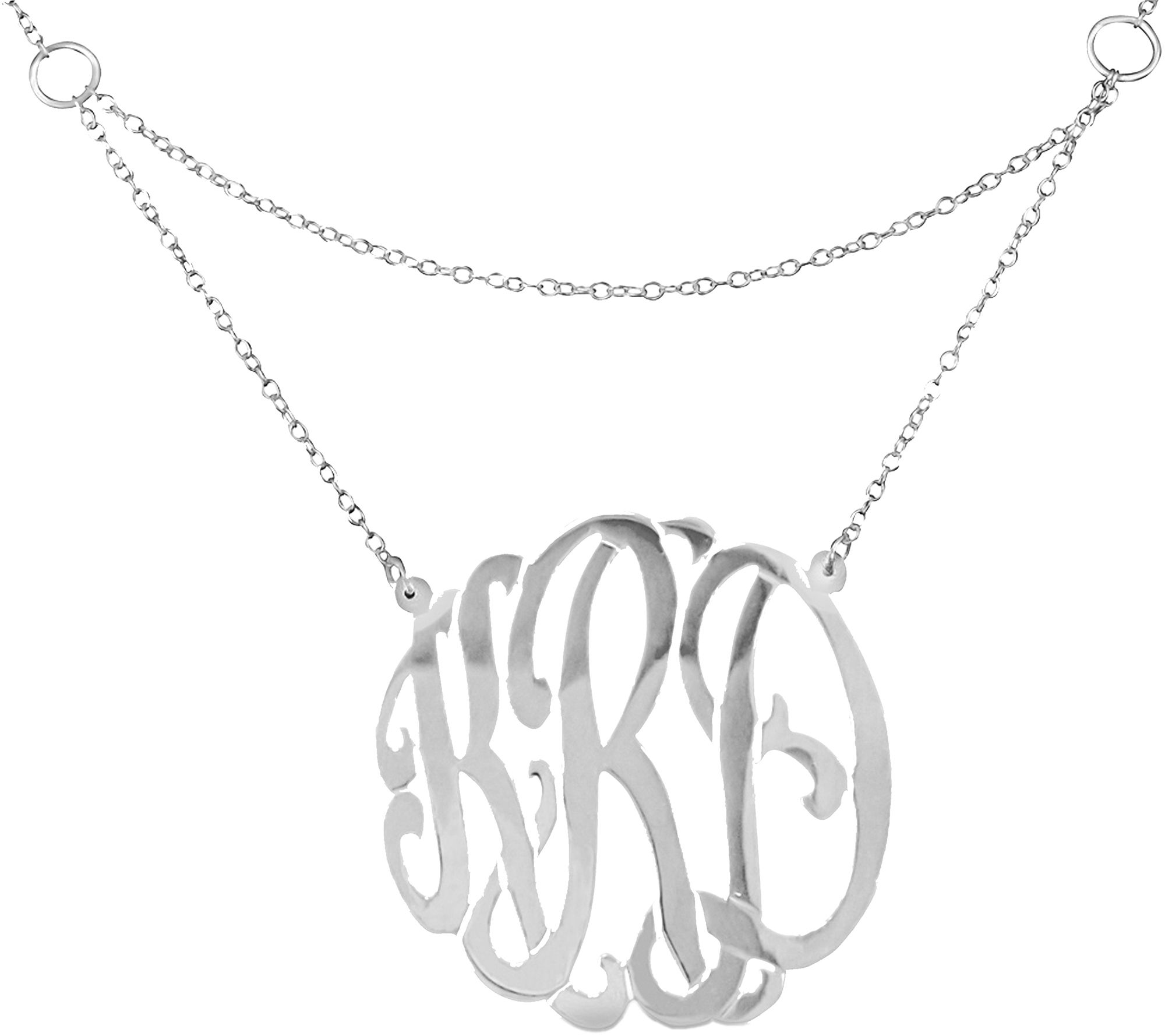 Bold Mono Three Initial Monogram Personalized Sterling Silver Necklace