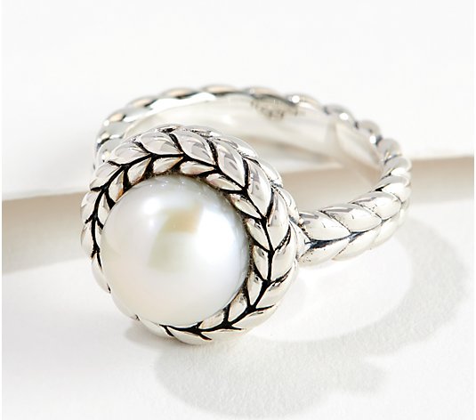 JAI Sterling Silver Basketweave Cultured Pearl Ring