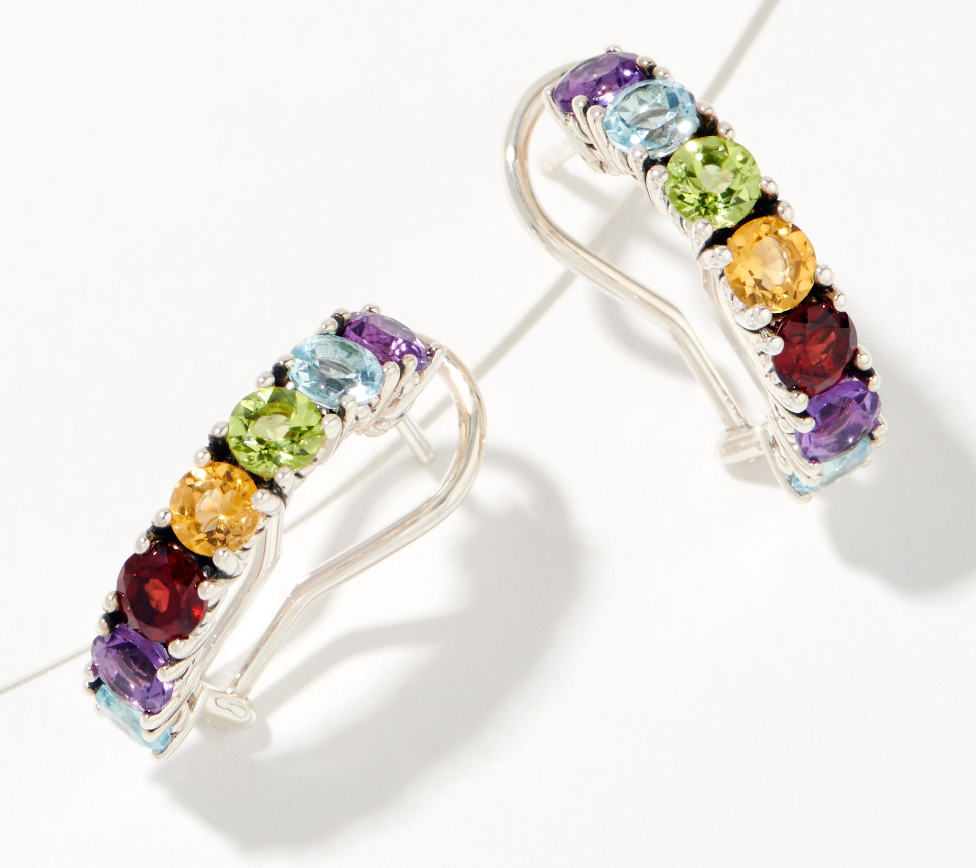 JAI Sterling Silver Gemstone Hoop Earrings