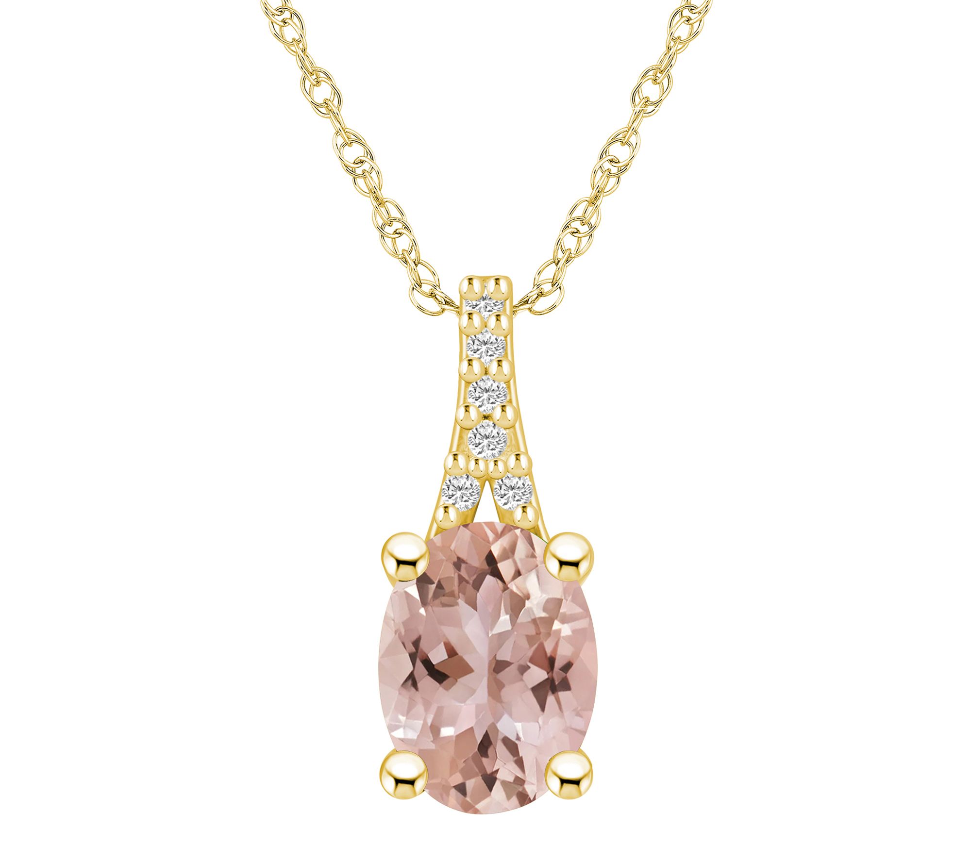 Affinity Gems Morganite & Diamond Pendant w/ Chain, 14K Gold