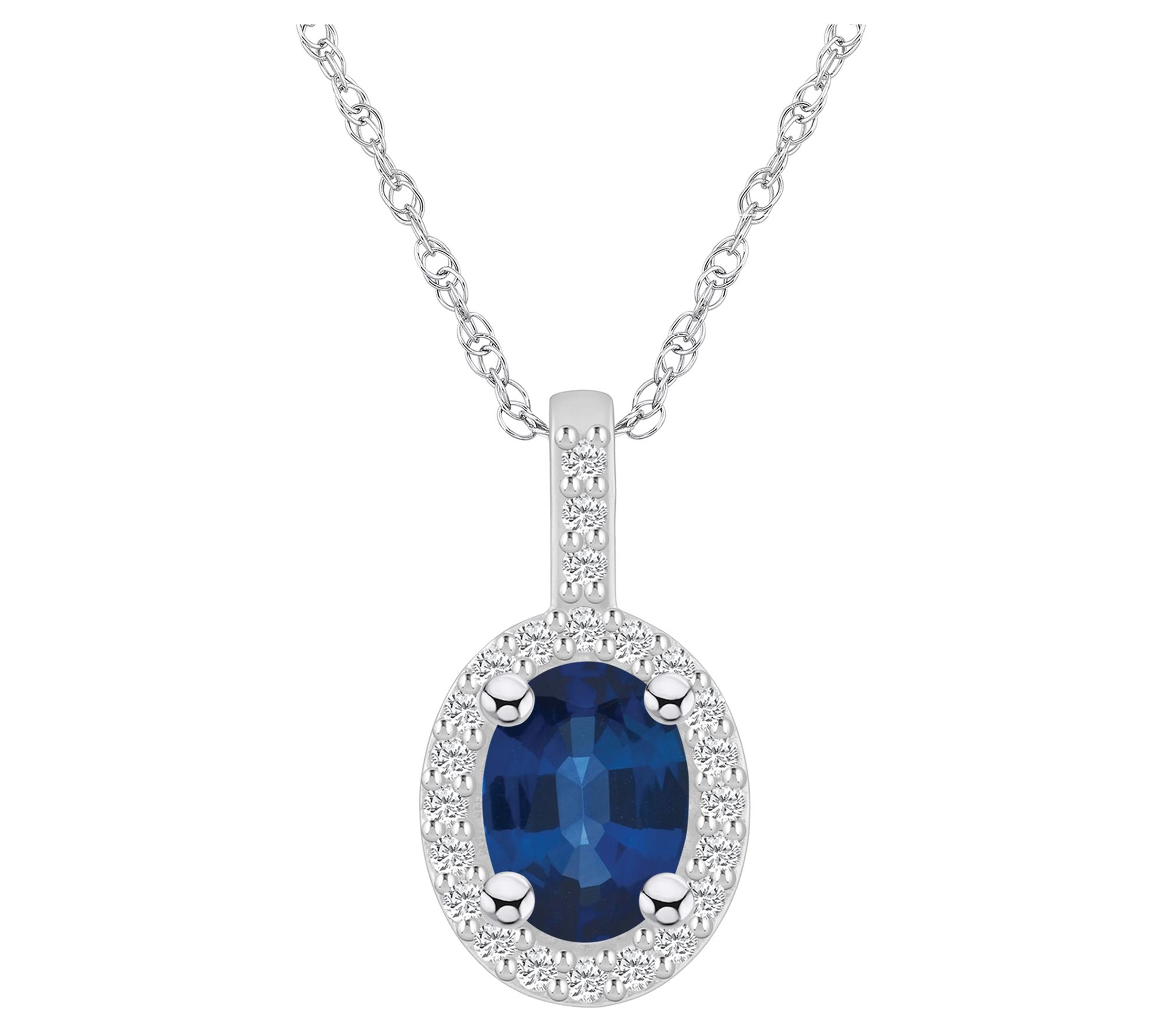 Affinity Gems Oval Sapphire & Diamond Pendant w / Chain, 14K