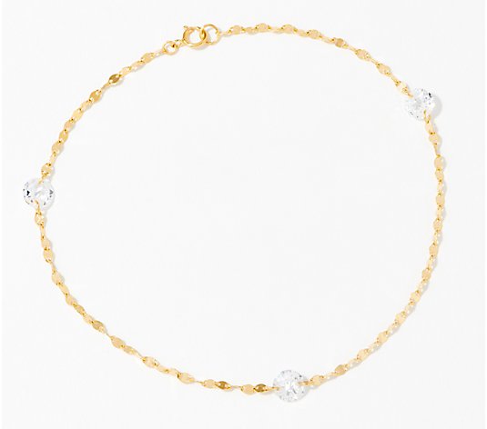 Diamonique Drilled Stone Sparkle Chain Anklet, Sterling Silver