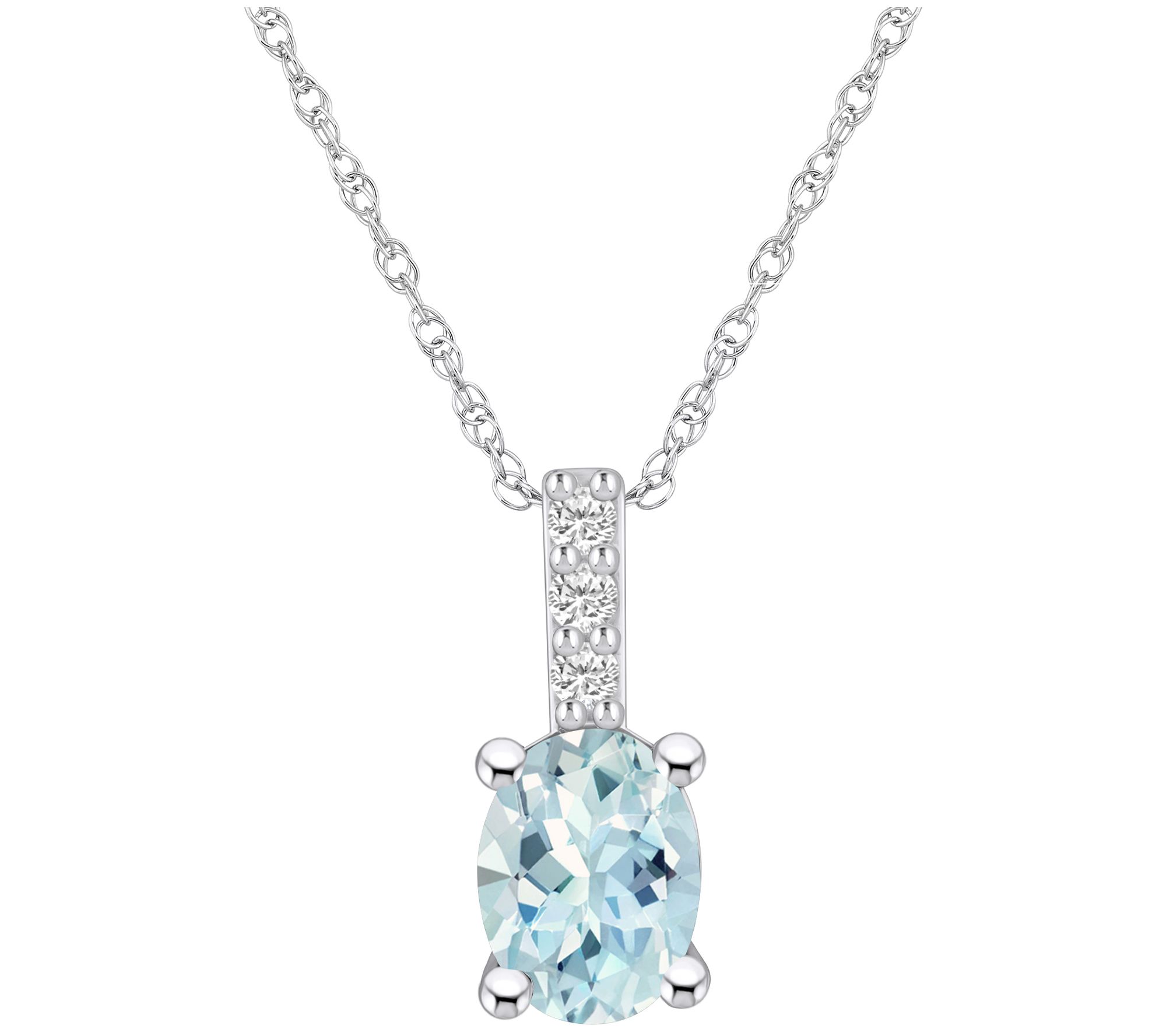 Affinity Gems Oval Aquamarine & Diamond Pendant w/ Chain, 14K