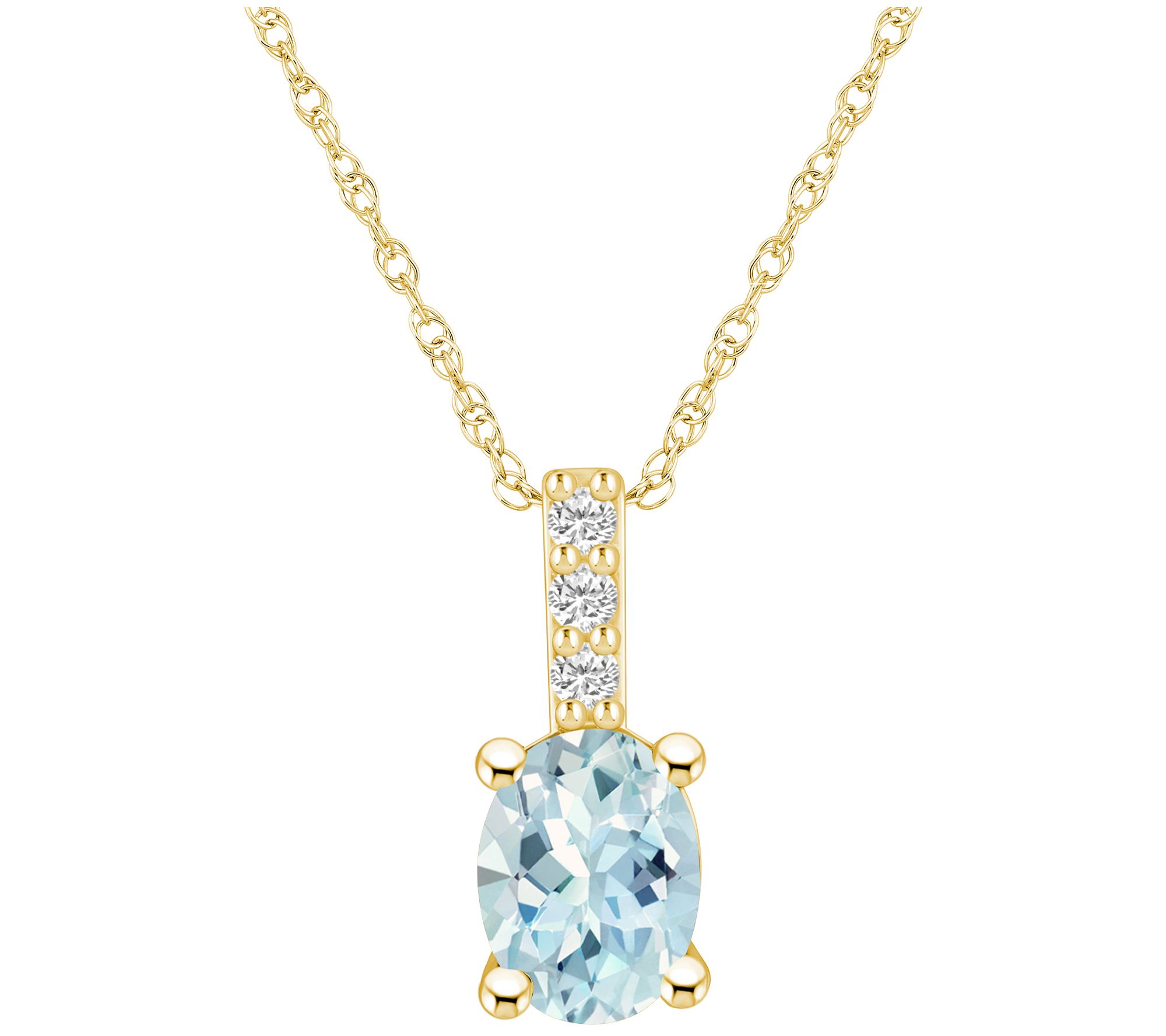 Affinity Gems Oval Aquamarine & Diamond Pendant w/ Chain, 14K