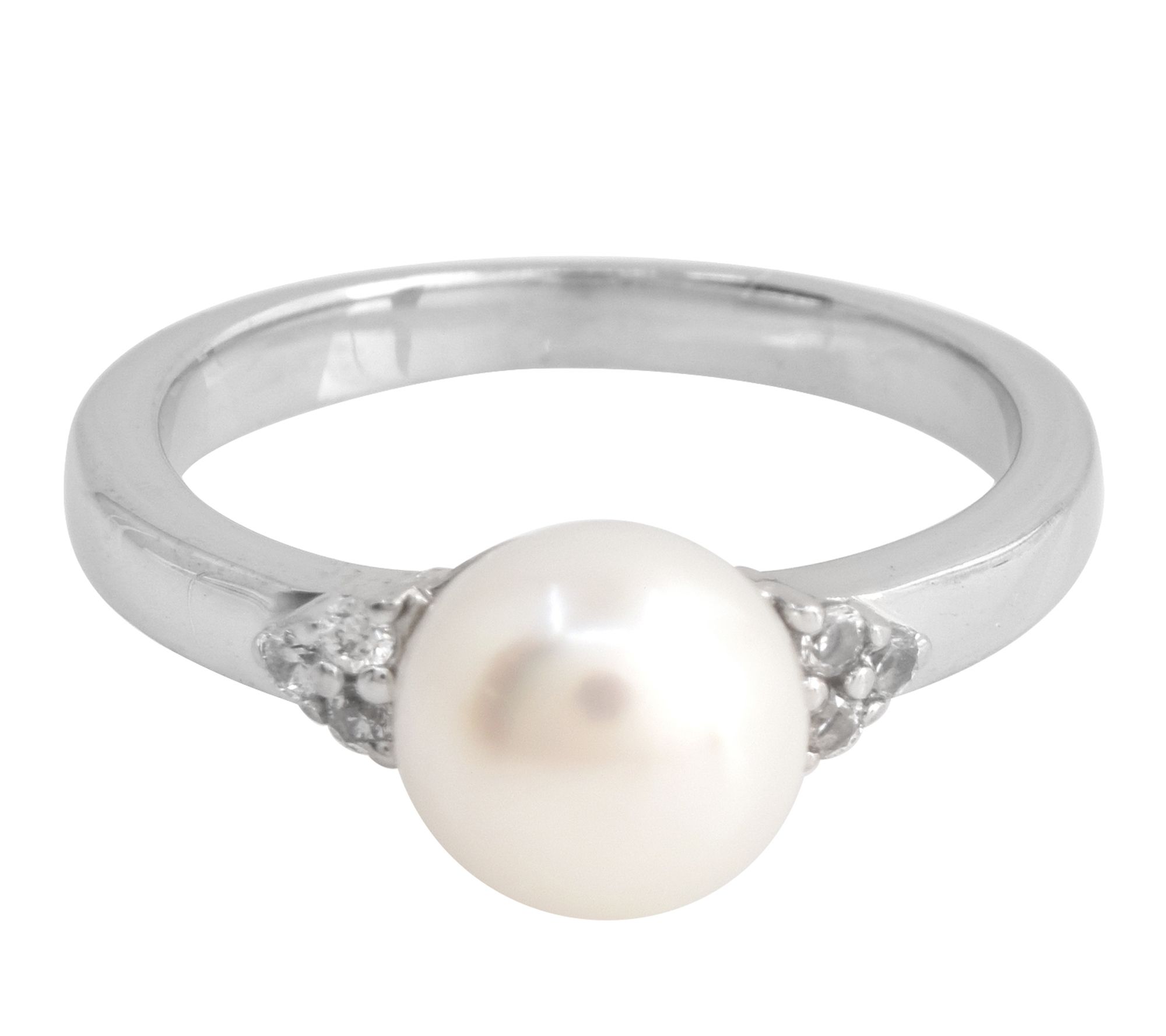 Affinity Cultured Pearl & White Zircon Ring, Sterling