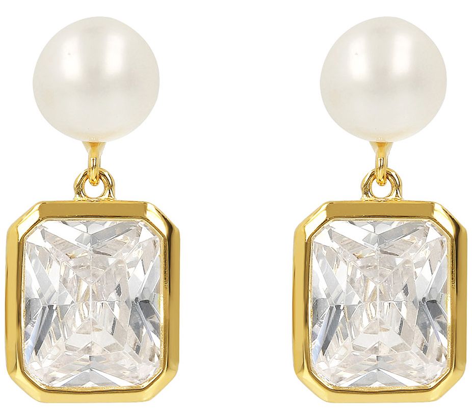 Honora x Diamonique Cultured Pearl Dangle Earrings, Sterling