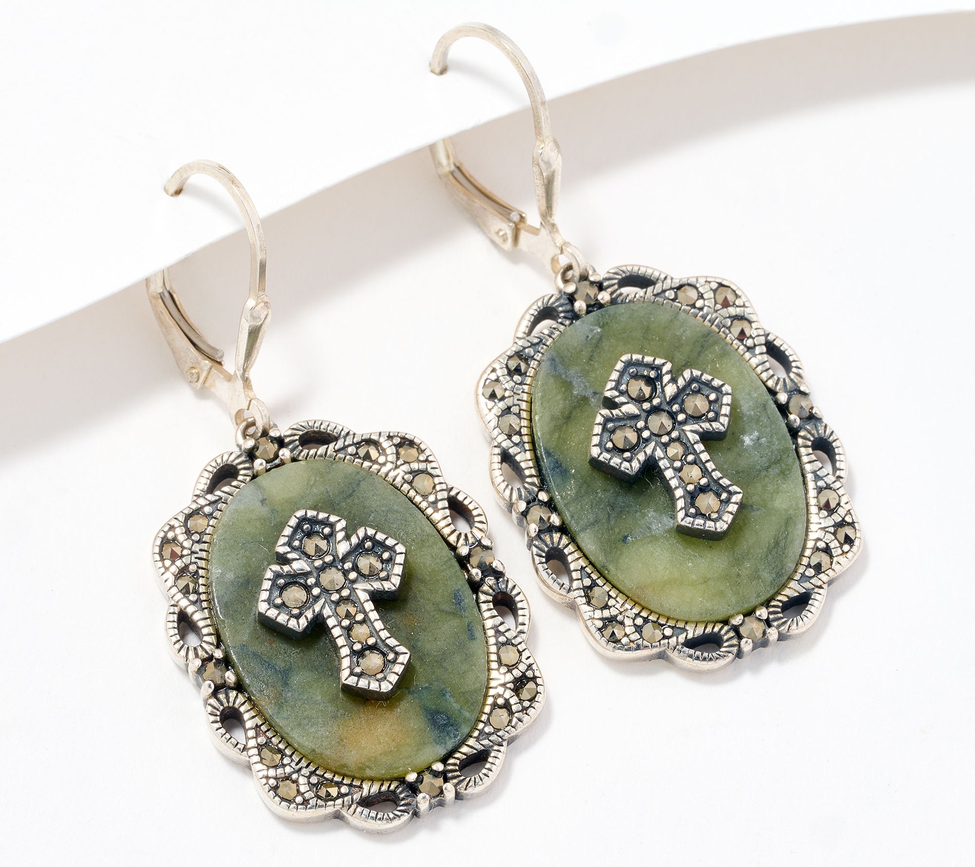 Connemara Marble Sterling Silver Earrings with Marcasite Accents