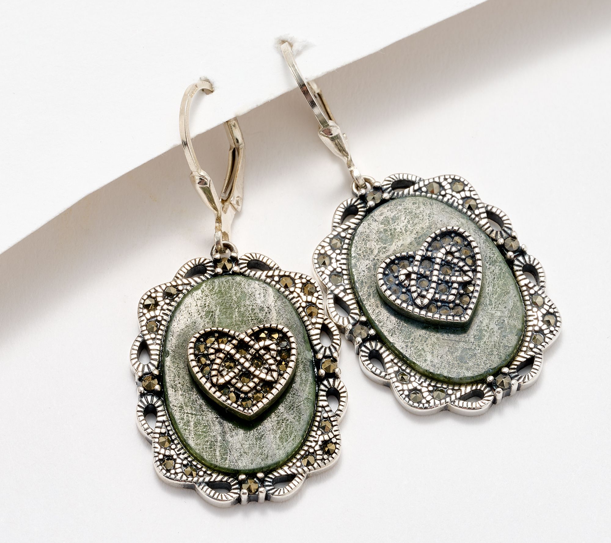 Connemara Marble Sterling Silver Earrings with Marcasite Accents