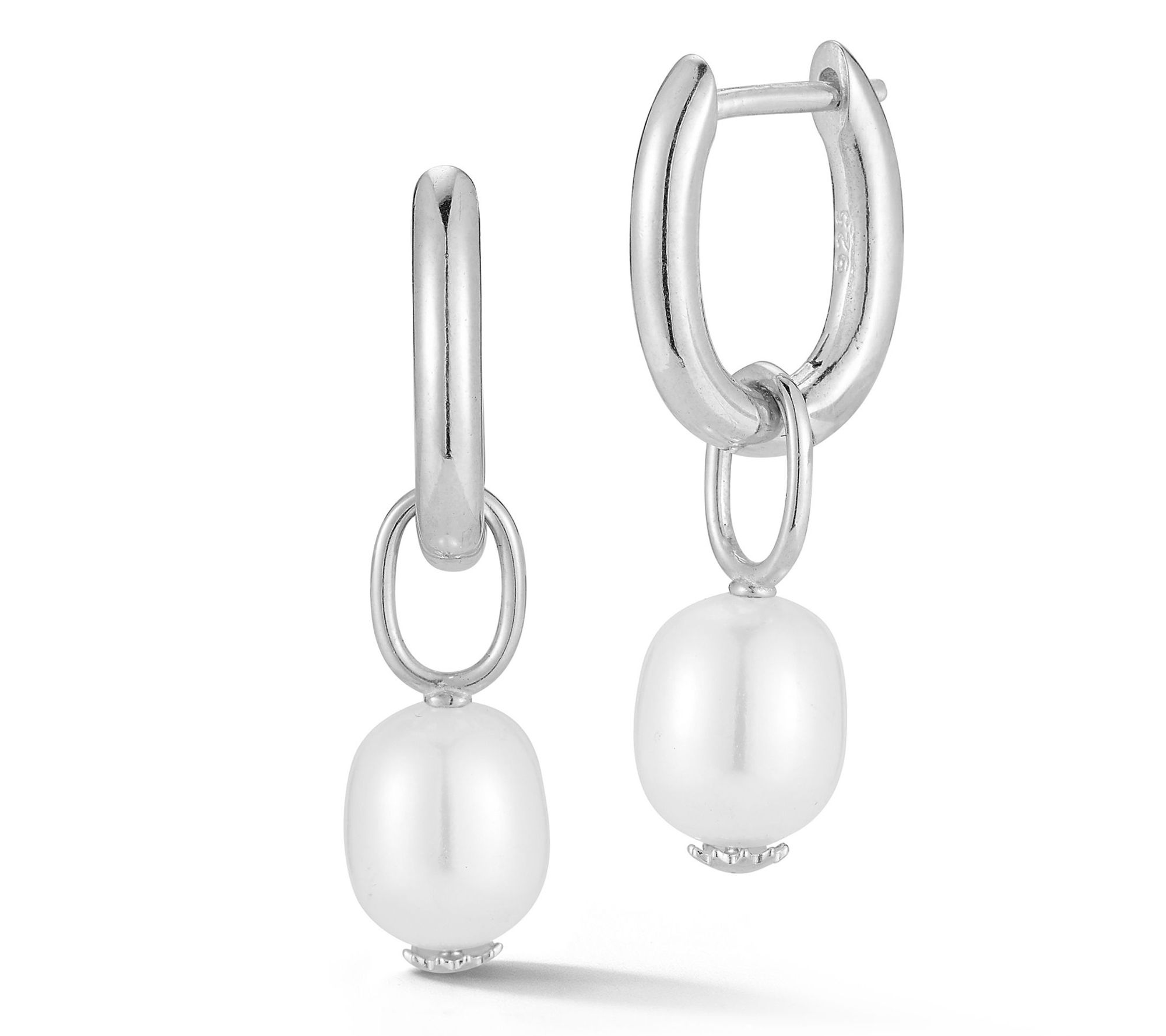 Sterlina Silver Cultured Pearl Dangle Charm Hug gies, Sterling