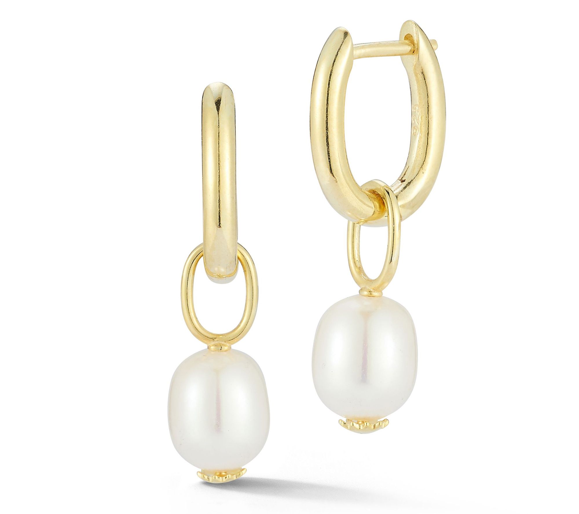 Sterlina Silver Cultured Pearl Dangle Charm Hug gies, Sterling