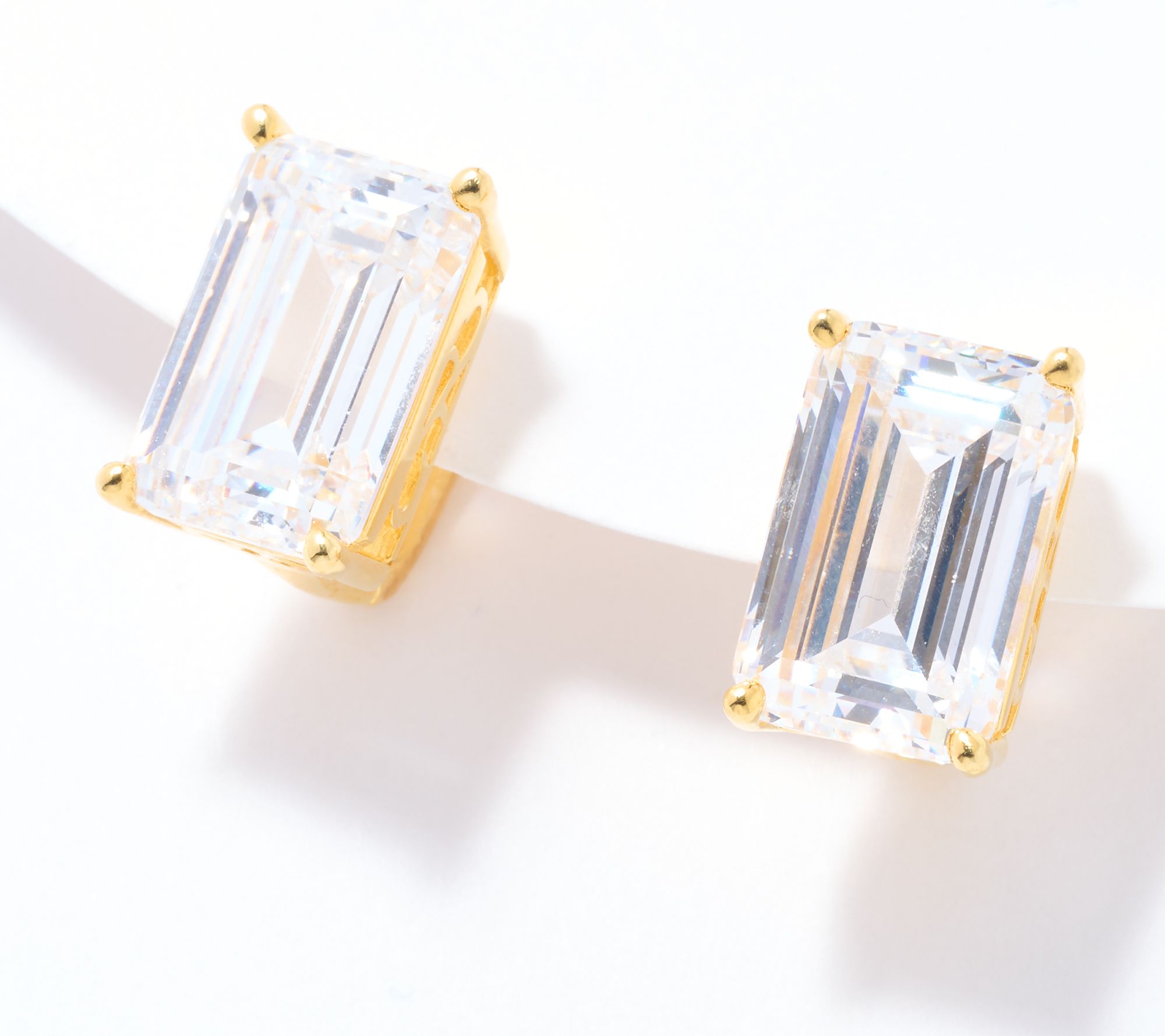 Diamonique Classics Emerald Cut Omega Back Studs, Sterl