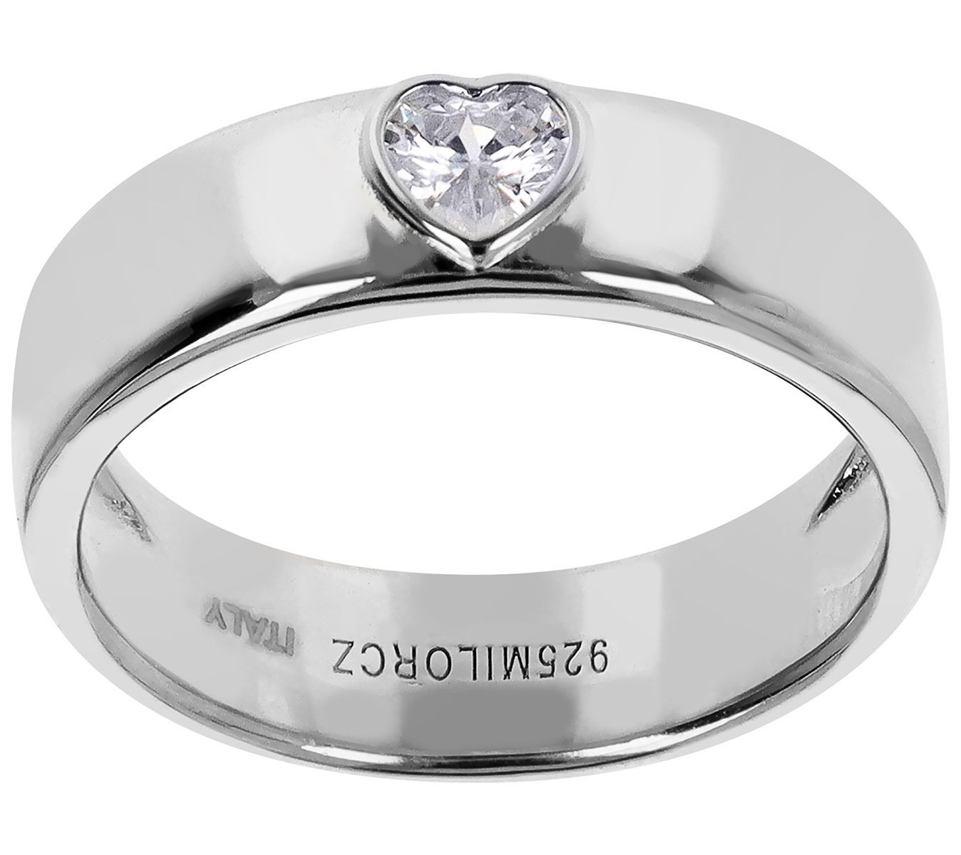 Diamonique Italia Heart Band Ring, Sterling Silver