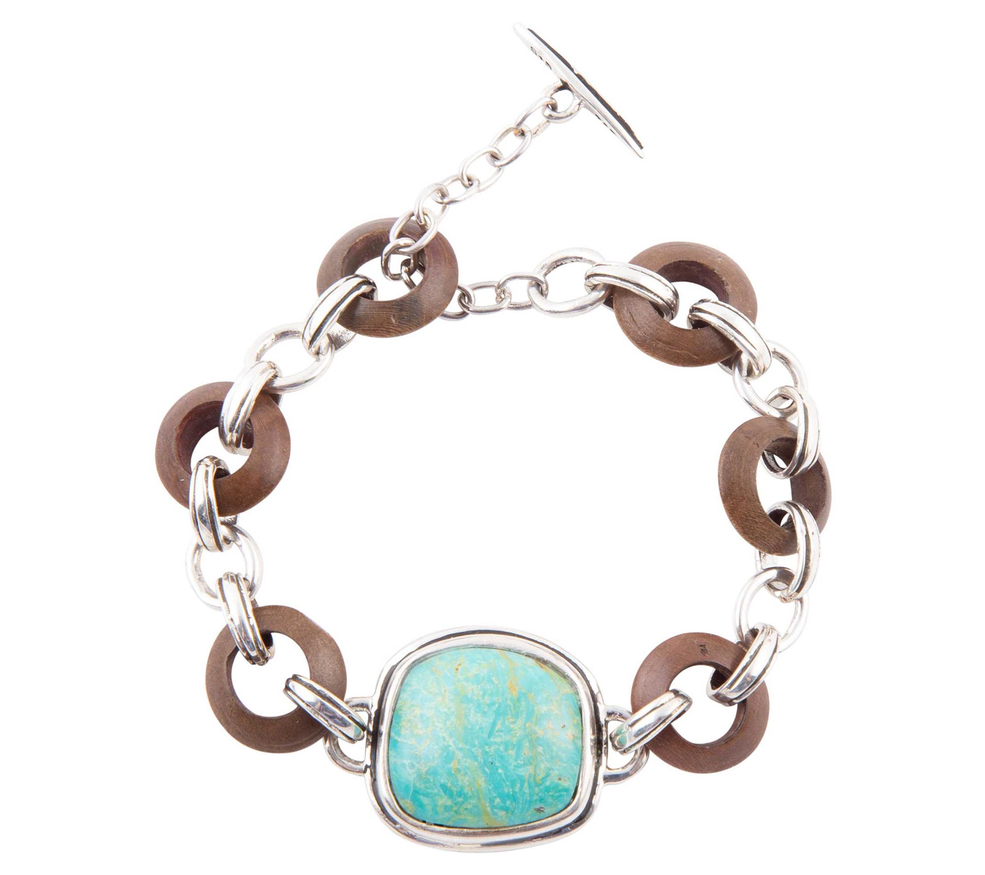 Barse Artisan Crafted Sterling Turquoise & WoodLink Bracelet