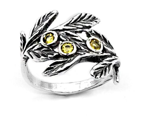 Or Paz Sterling Silver Gemstone Leaf Ring
