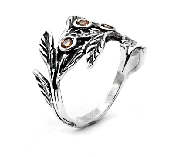 Or Paz Sterling Silver Gemstone Leaf Ring