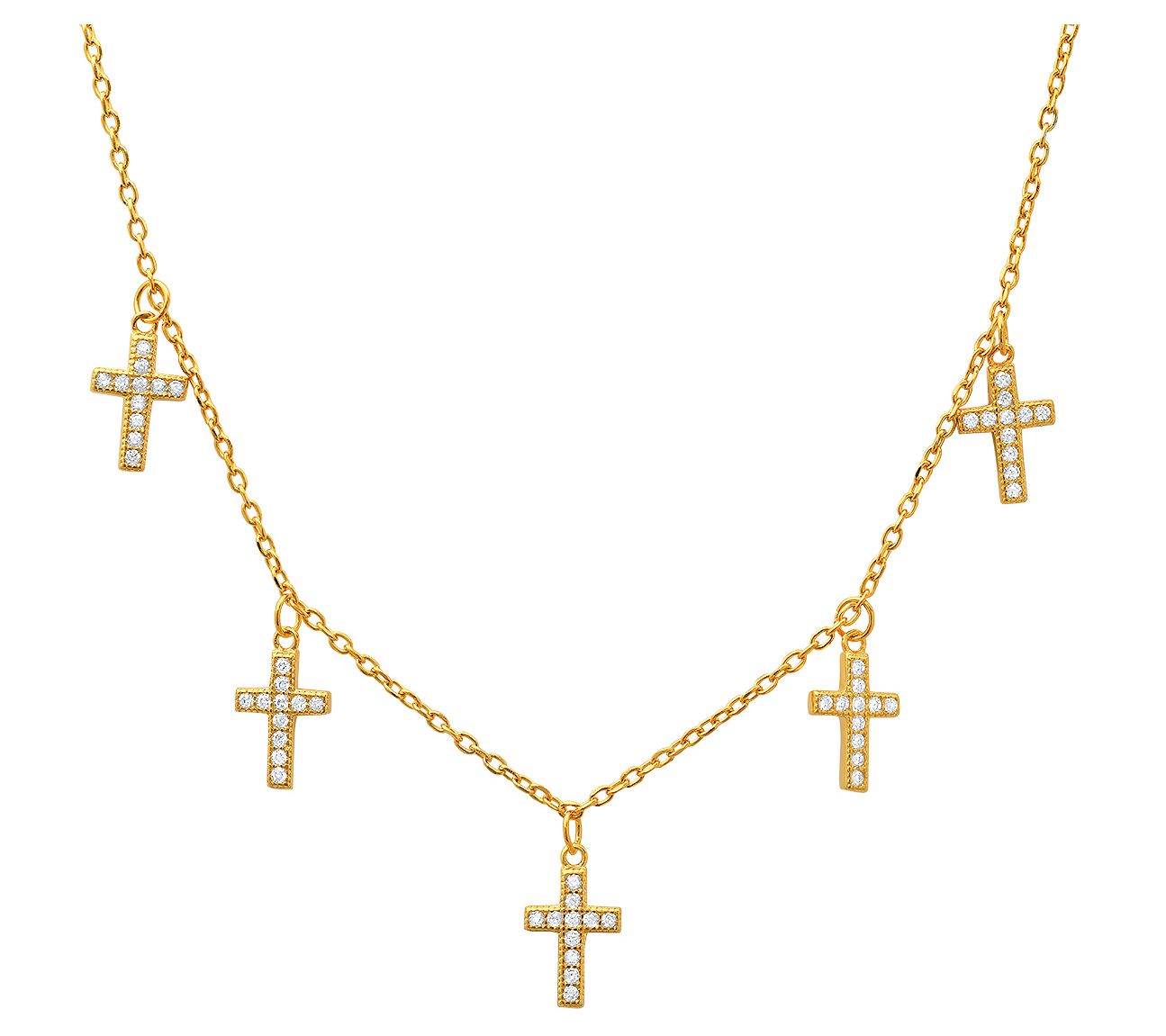 Sterling Silver Pave Cross Charm Necklace