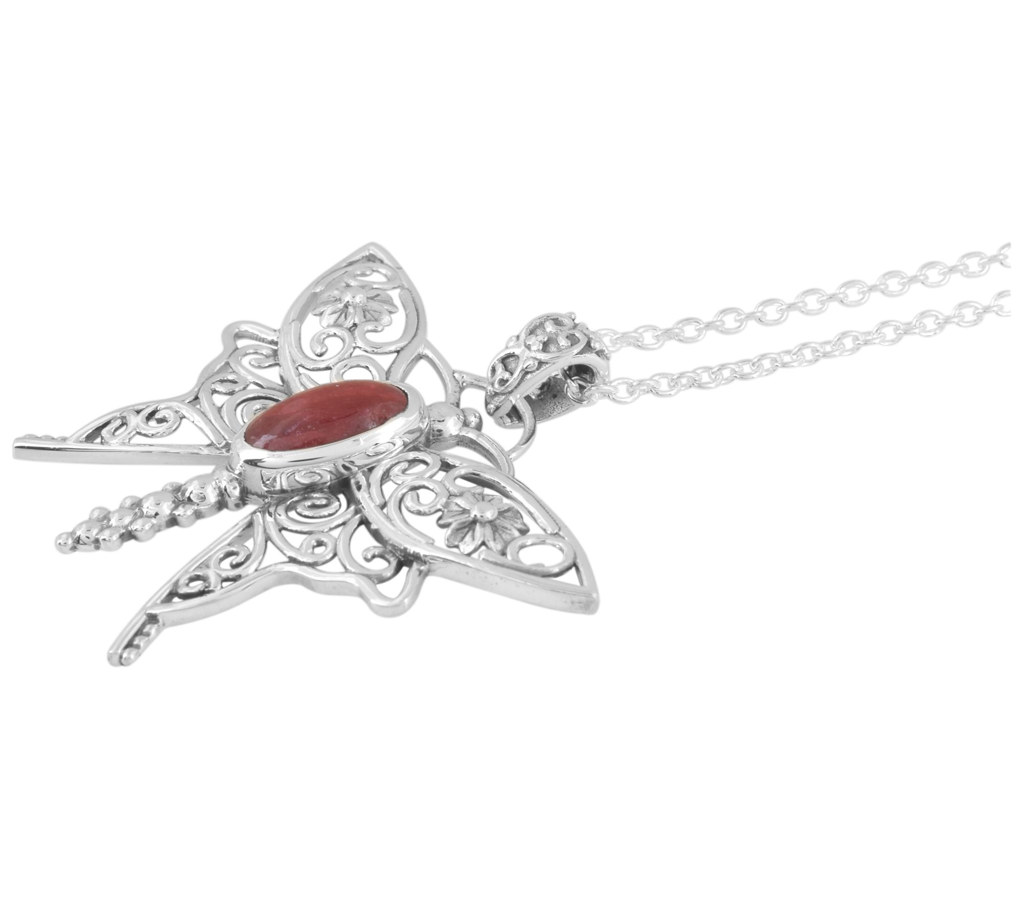 Artisan Crafted Sterling Dyed Red Corundum Butterfly Necklace