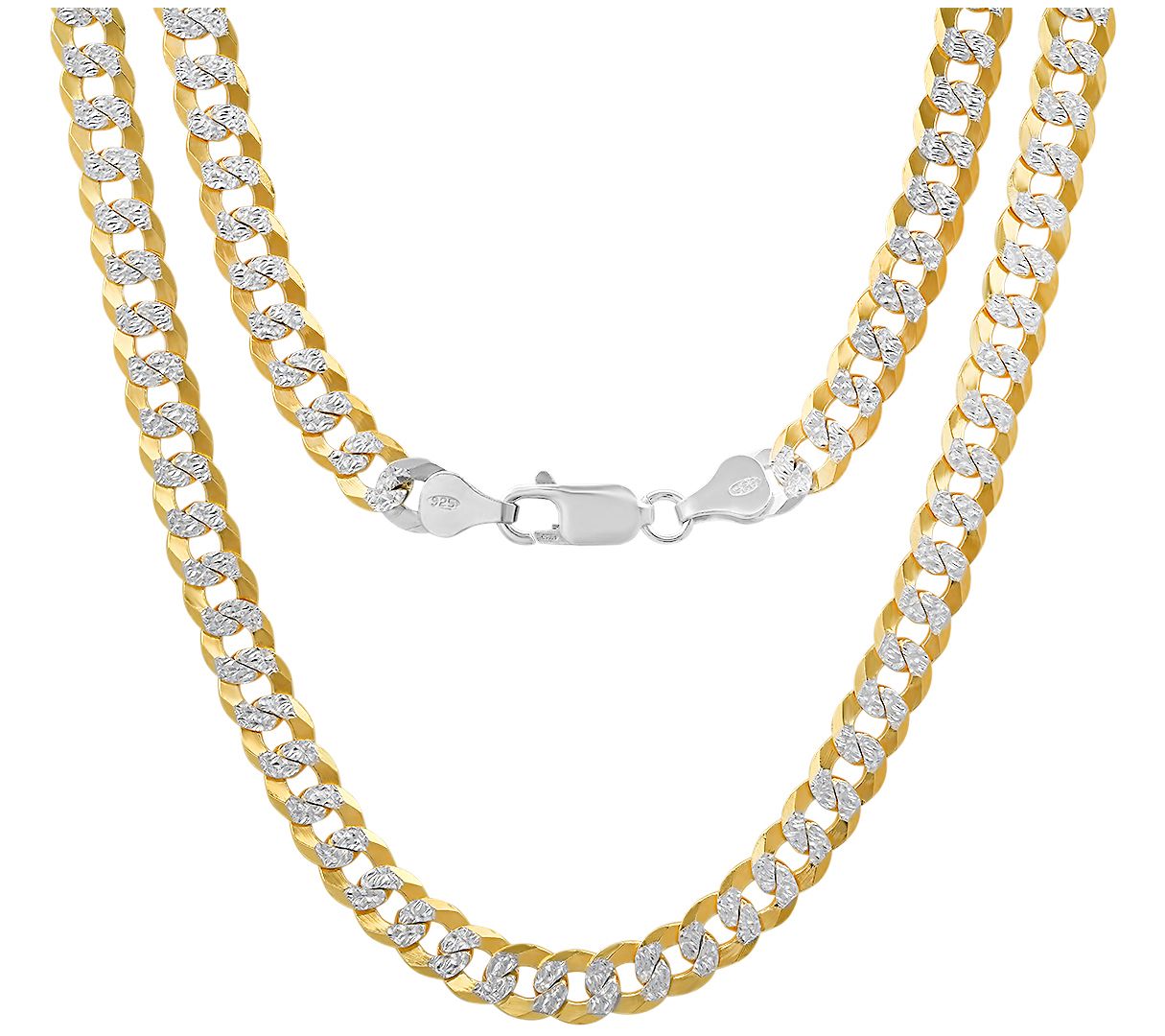 Silver Style Two-Tone 24" Curb Link Chain Necklace, Sterling