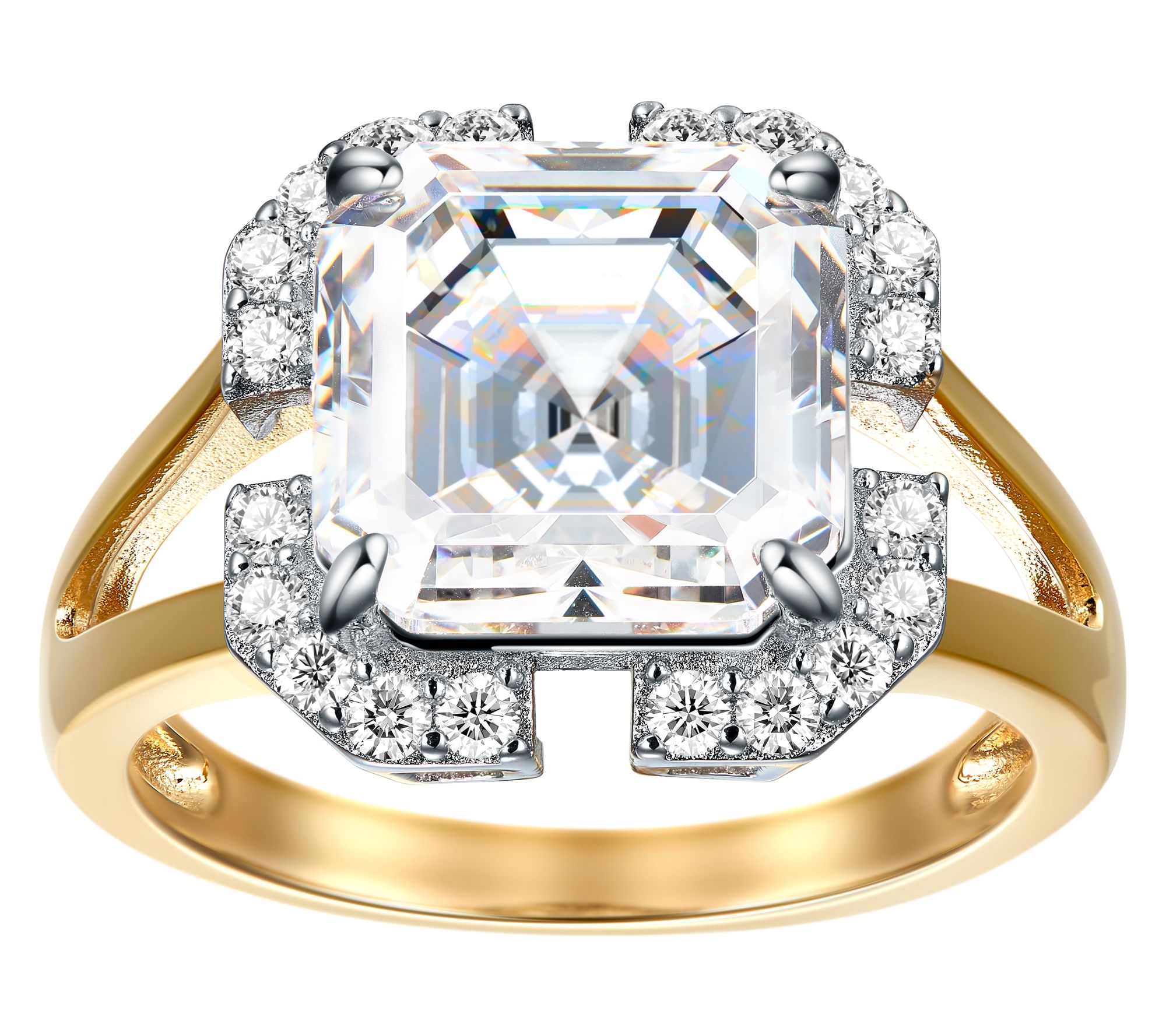 Diamonique X Jennifer Miller Asscher Cut Halo R ing, Sterling