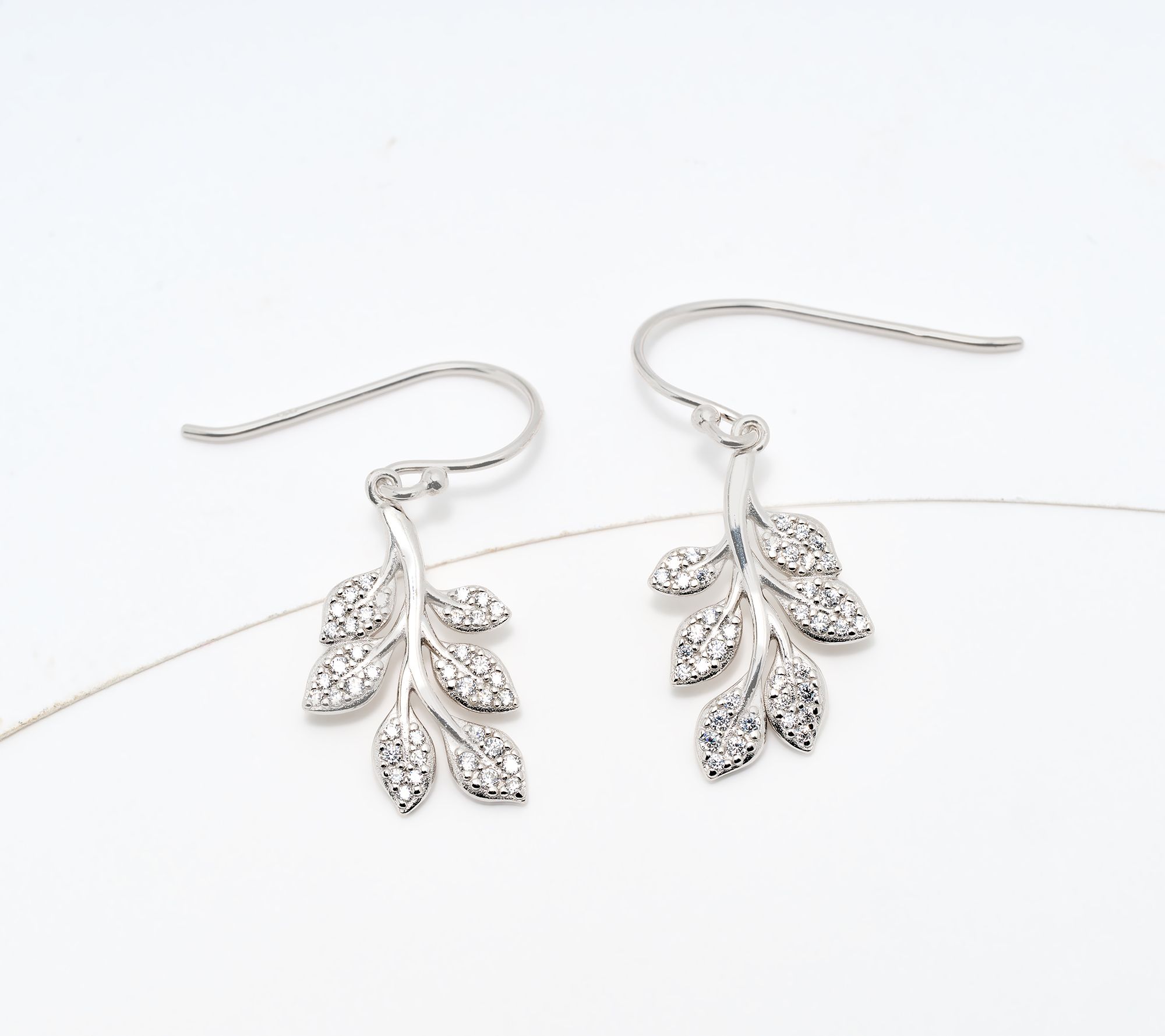 Diamonique Pave Leaf Earrings, Sterling Silver