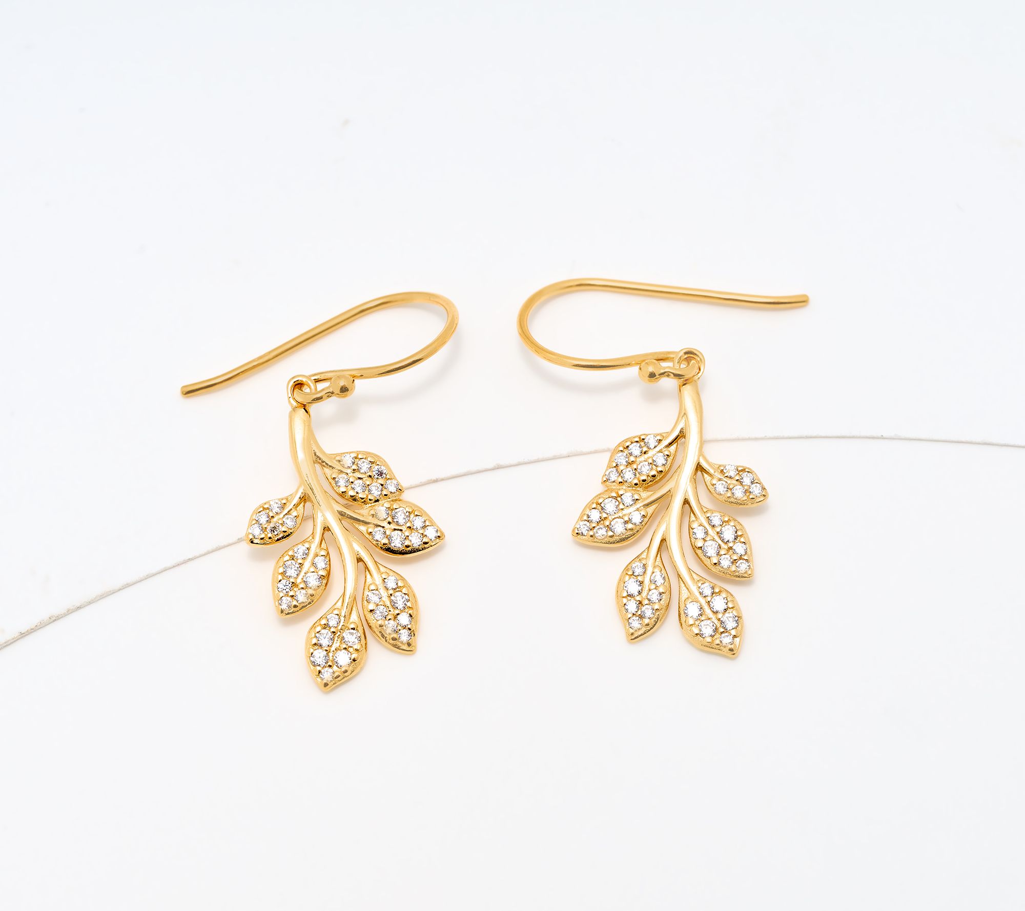 Diamonique Pave Leaf Earrings, Sterling Silver