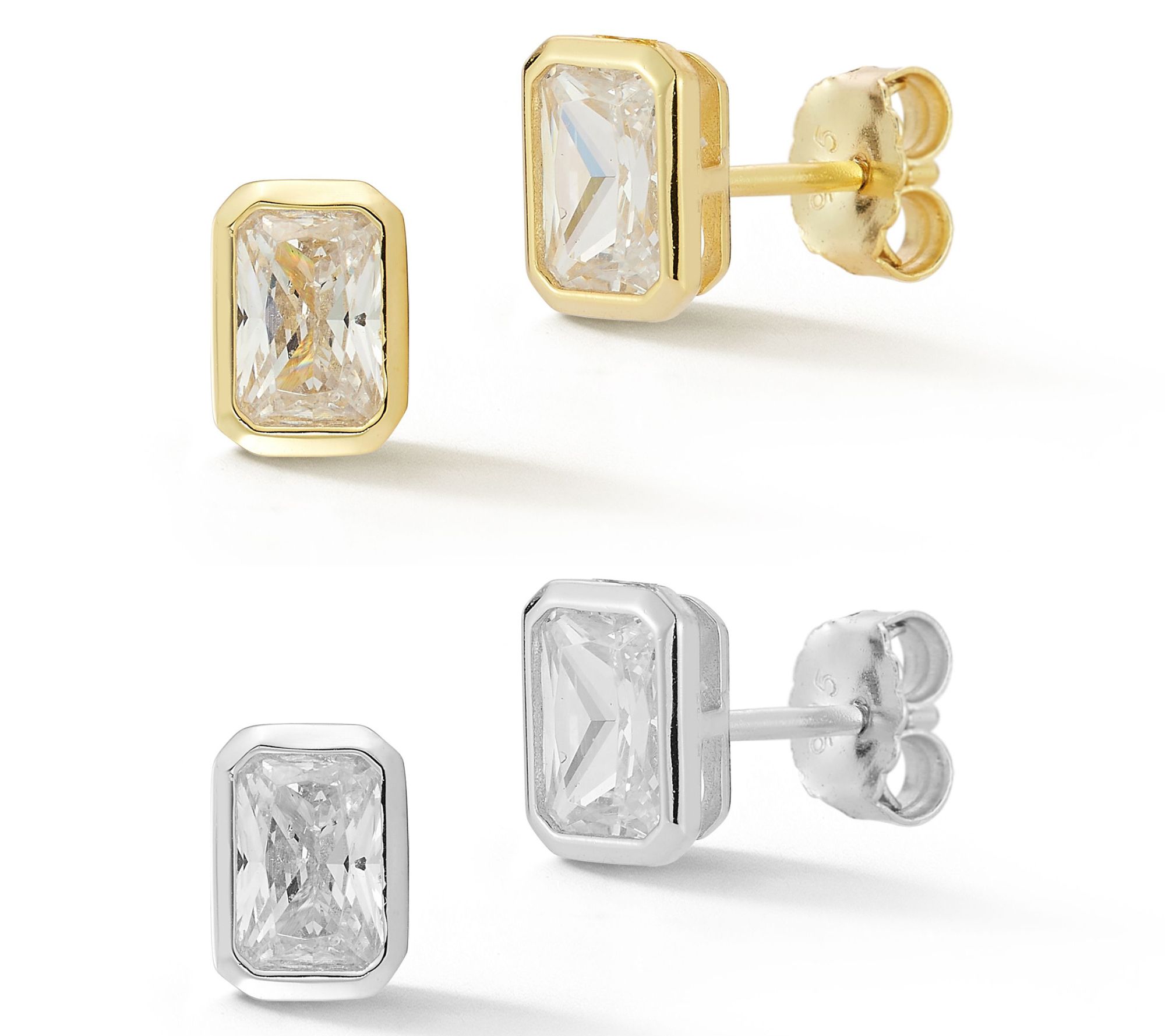 Sterlina Silver Set of 2 Radiant Cut Stud Earrings, Sterling