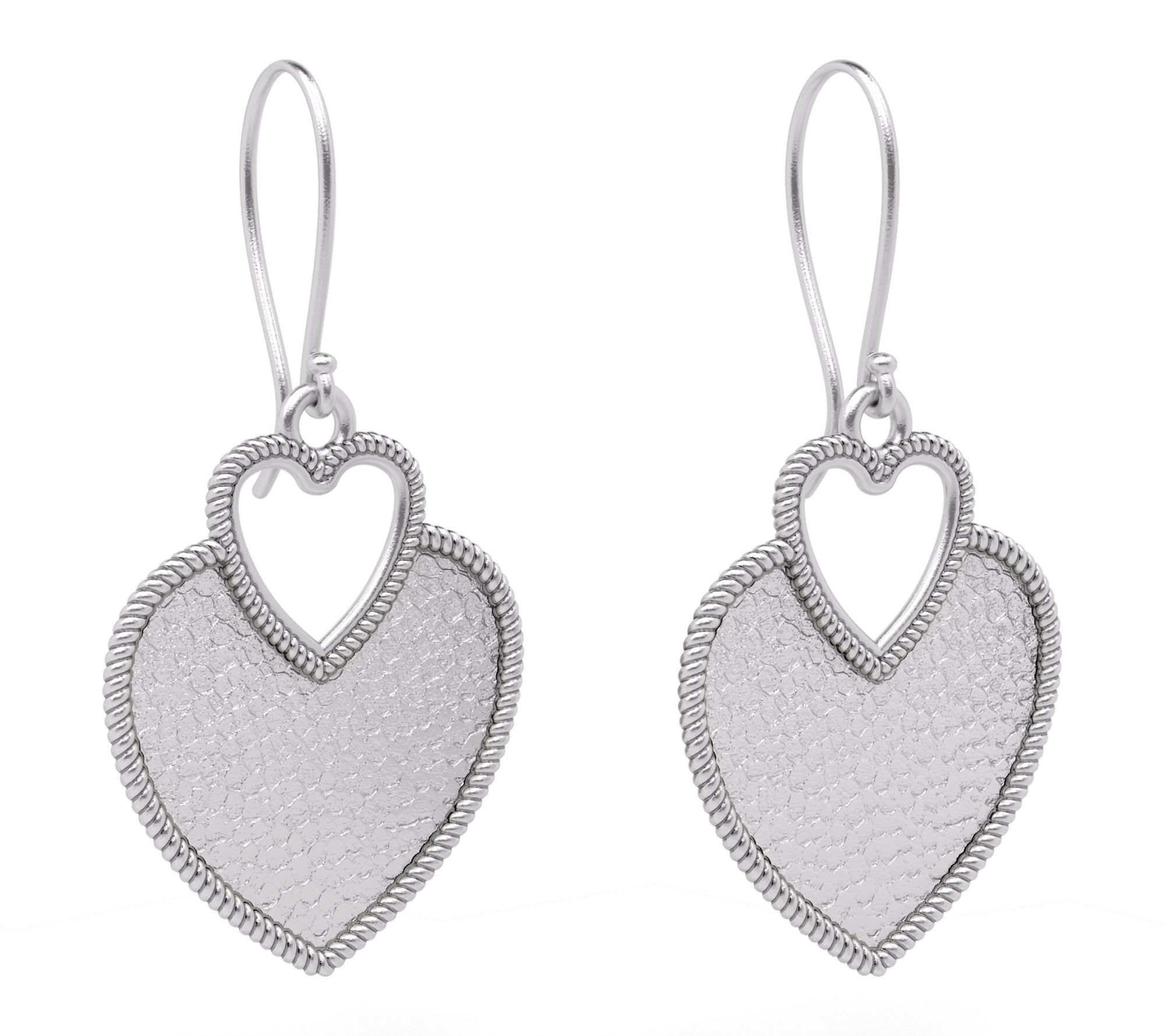 Or Paz Sterling Silver Textured Long Heart Dangle Earrings