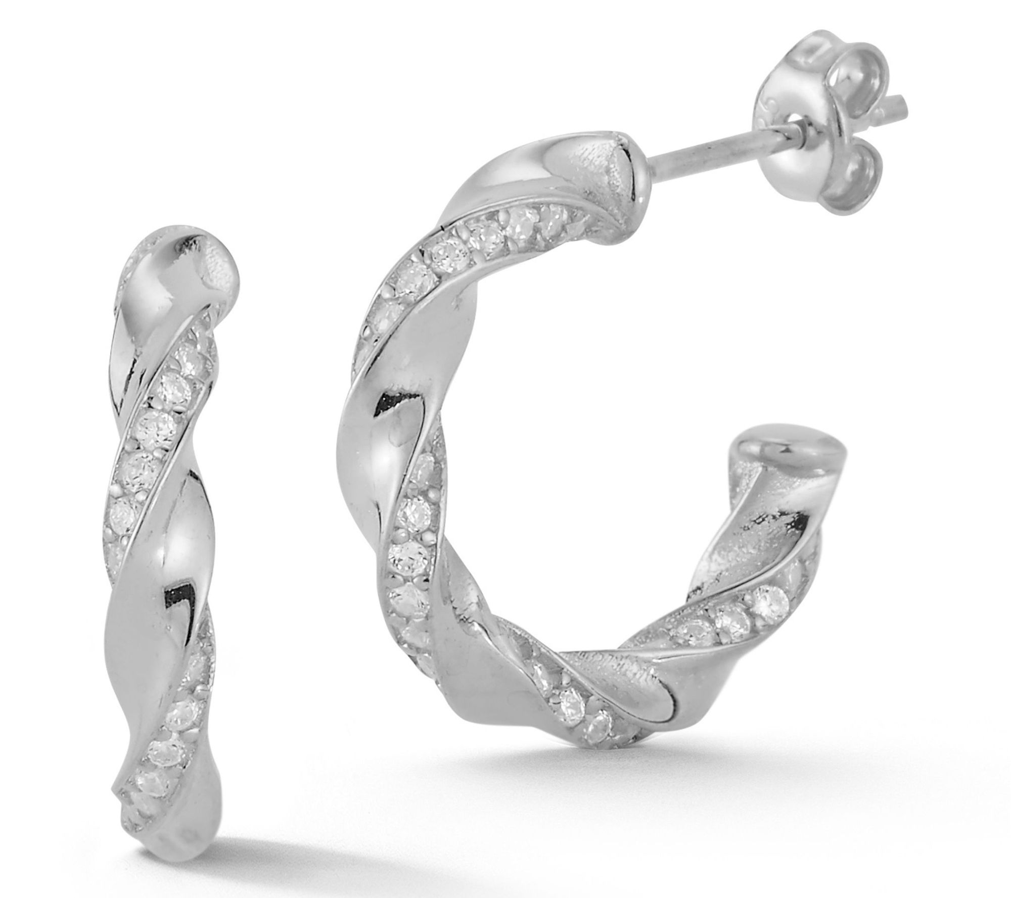 Sterlina Silver Pave Twist Hoop Earrings, Sterling