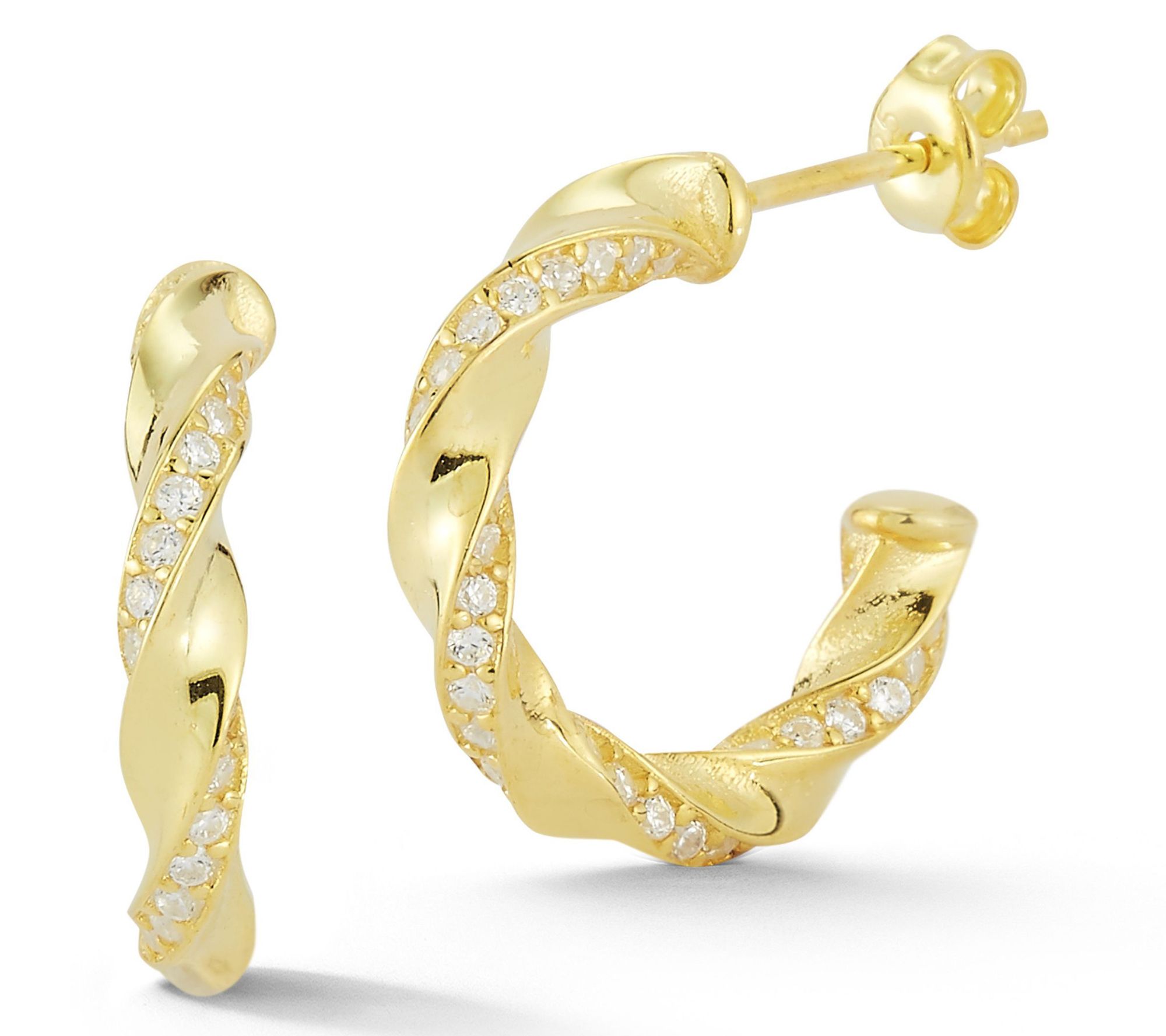 Sterlina Silver Pave Twist Hoop Earrings, Sterling