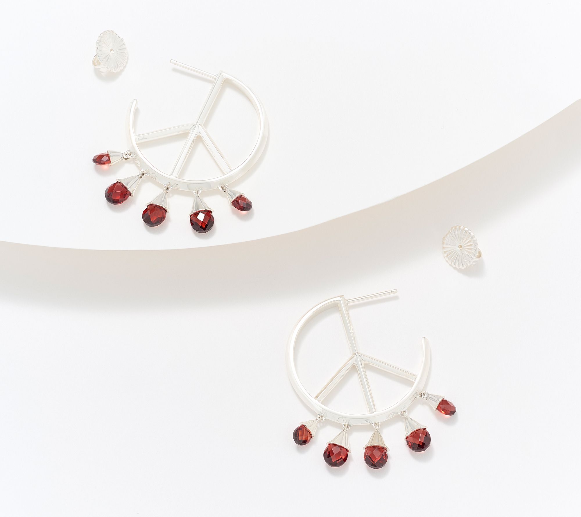 Third Person Sterling Silver Briolette Gemstone Peace Sign Earrings