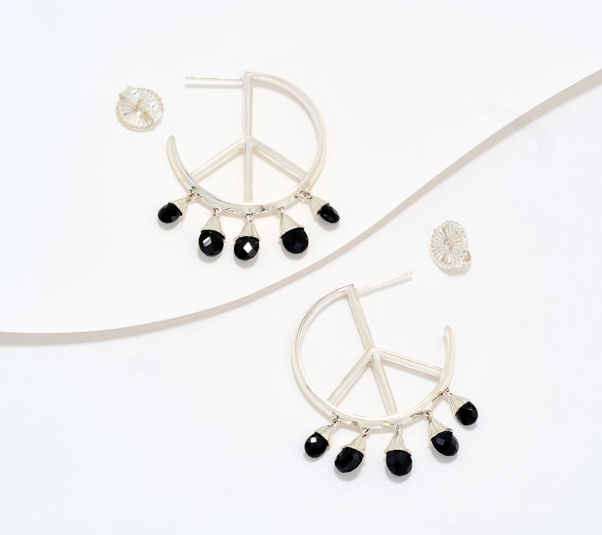 Third Person Sterling Silver Briolette Gemstone Peace Sign Earrings