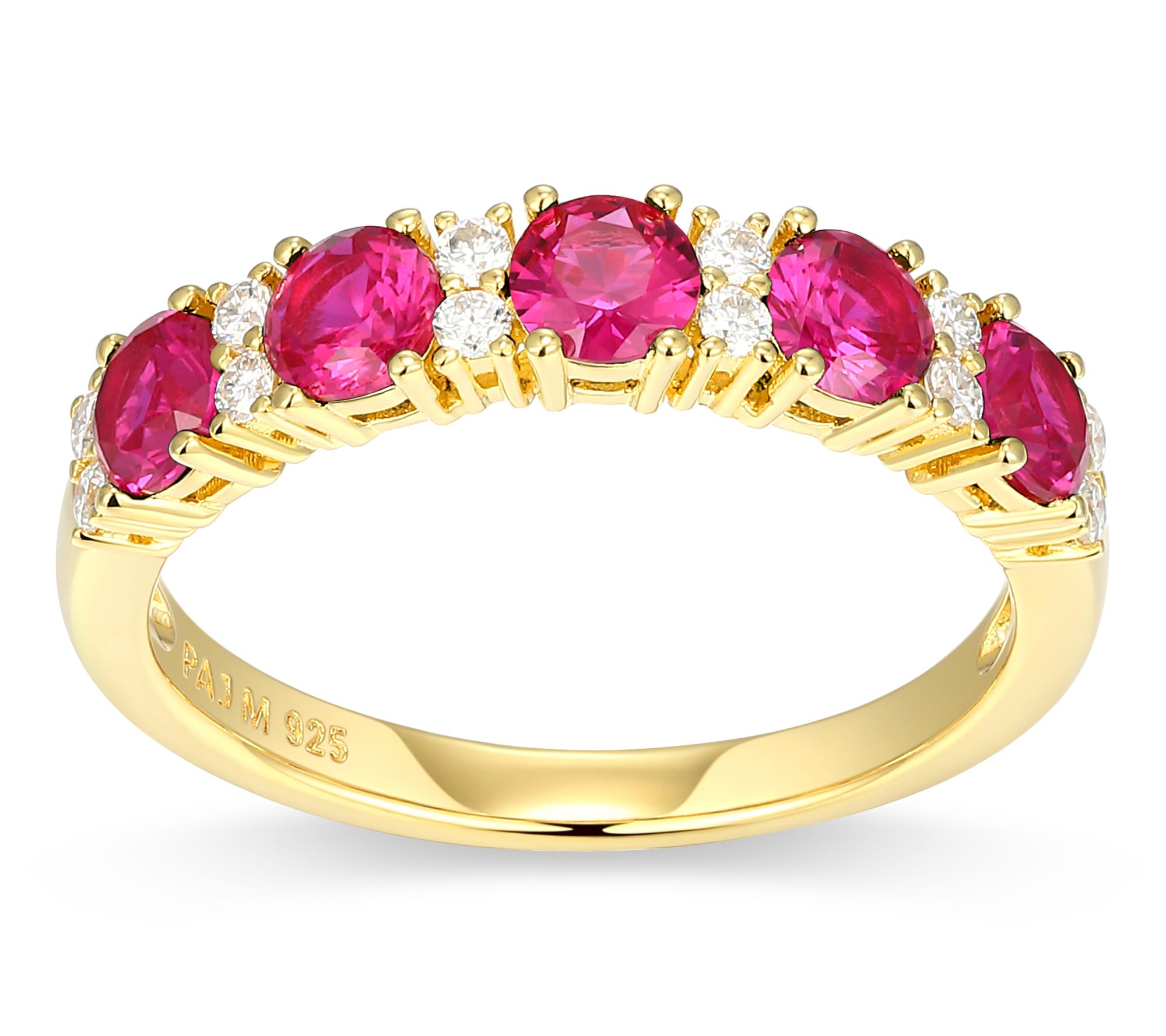 Moissanite & Created Ruby Ring, 18K Gold Plated