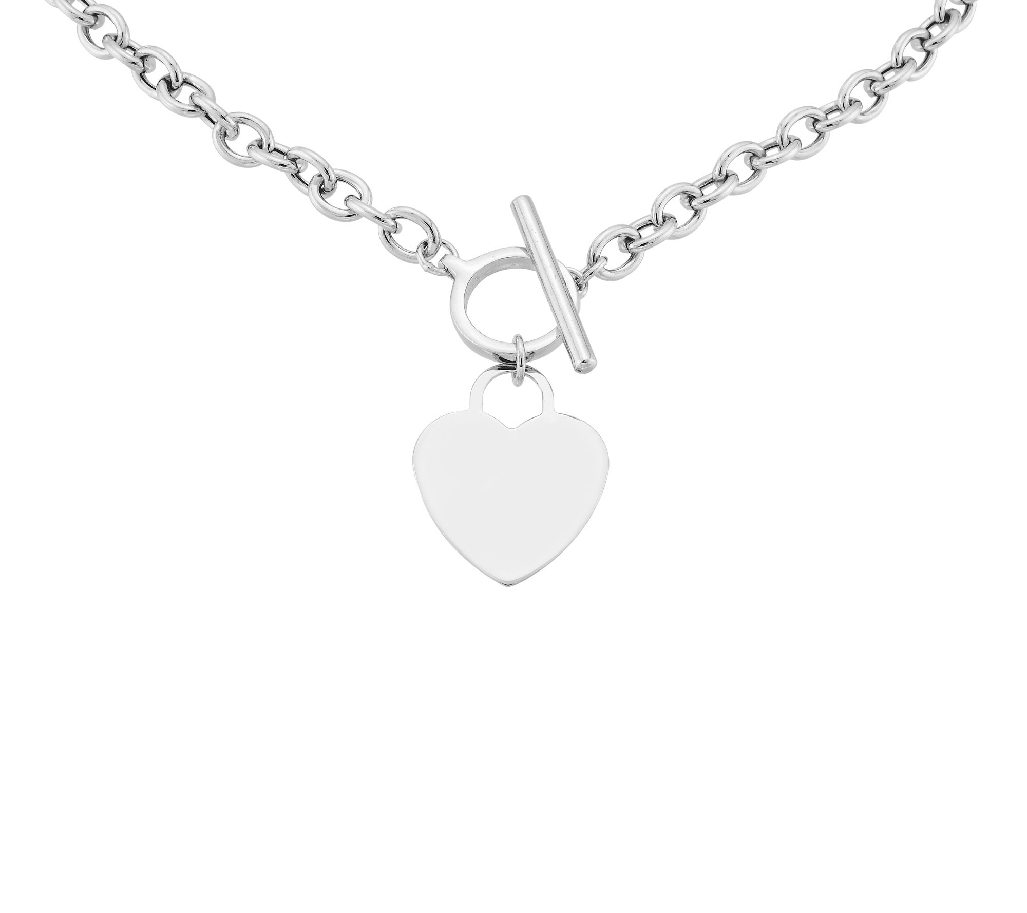 Silver Style Heart Charm 16" Toggle Necklace, Sterling