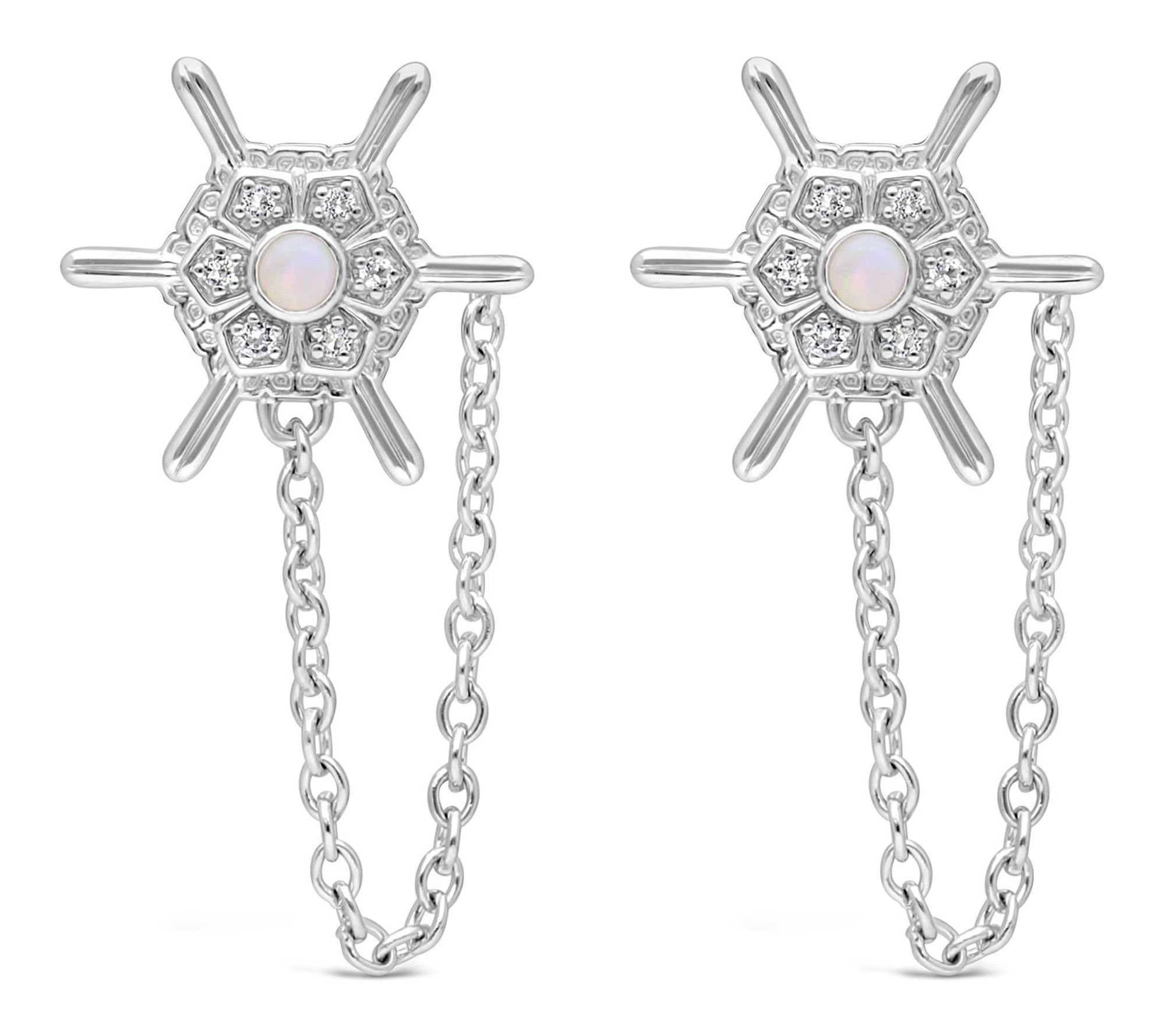 Goddaughters Sterling Silver Opal Snowflake Earrings
