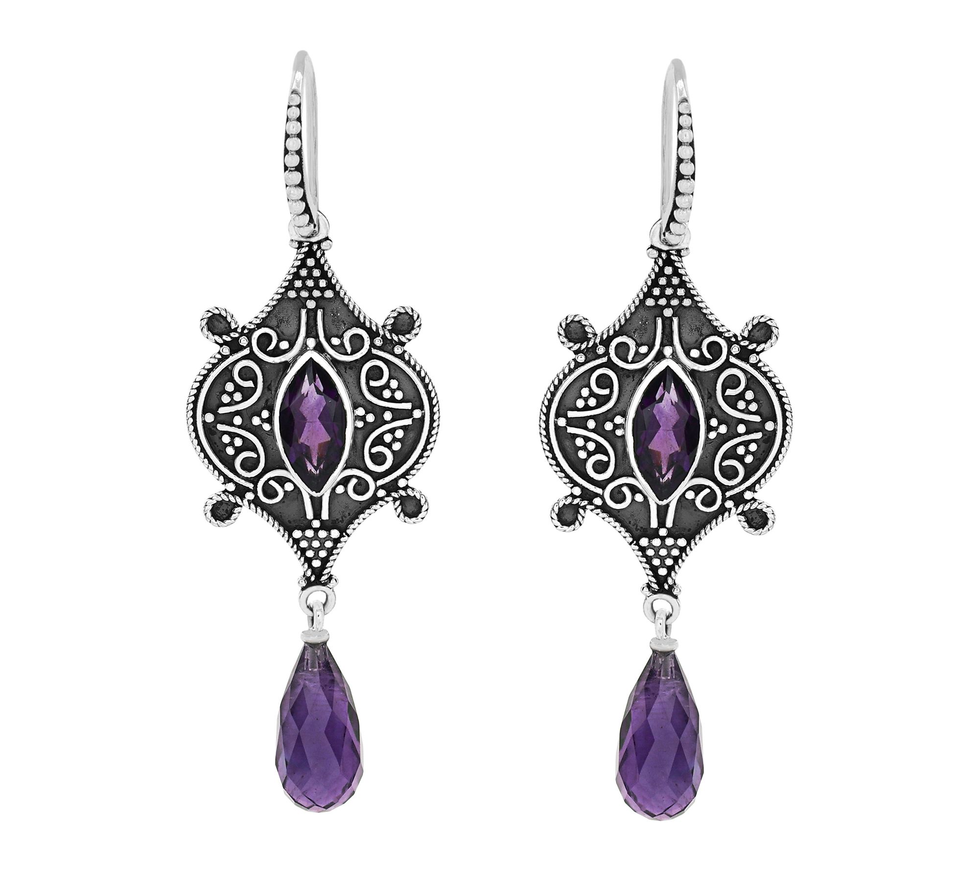 Artisan Crafted Sterling Silver Amethyst DangleEarrings