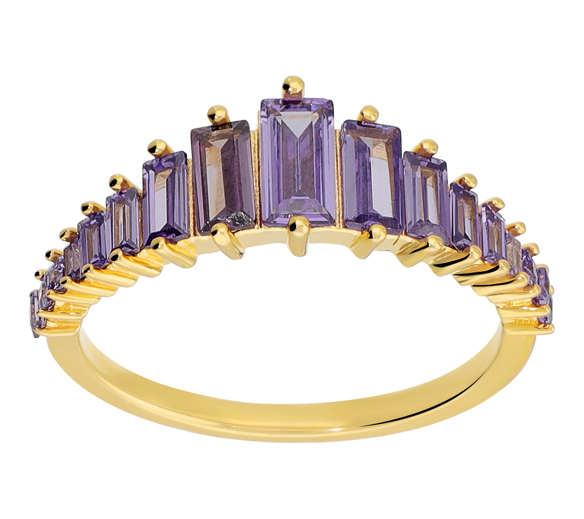 Diamonique Purple Graduated Baguette Ring, 14KGold Plated