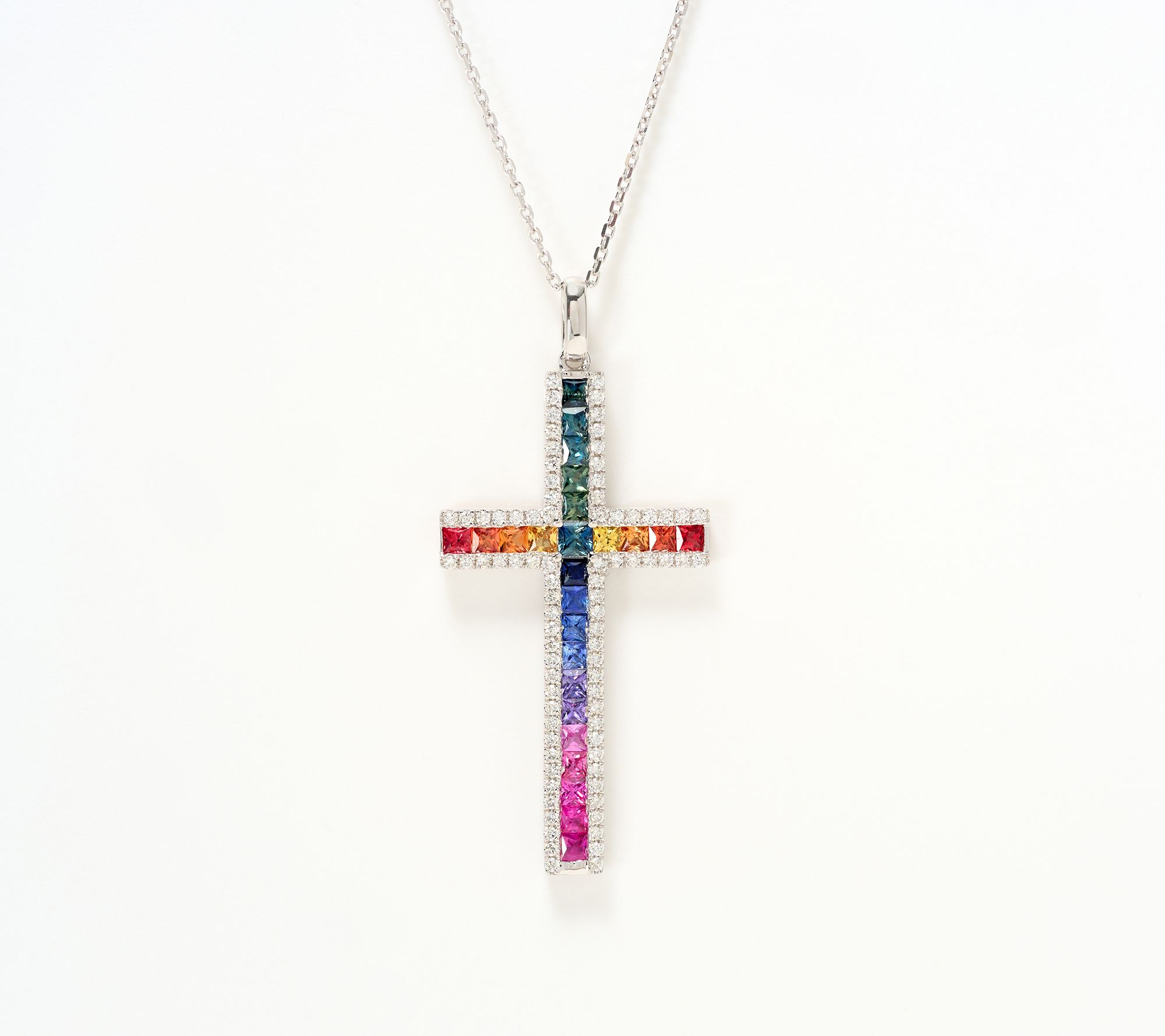 Color by Jeff Moseley Multi Sapphire Cross Necklace, 14K Gold