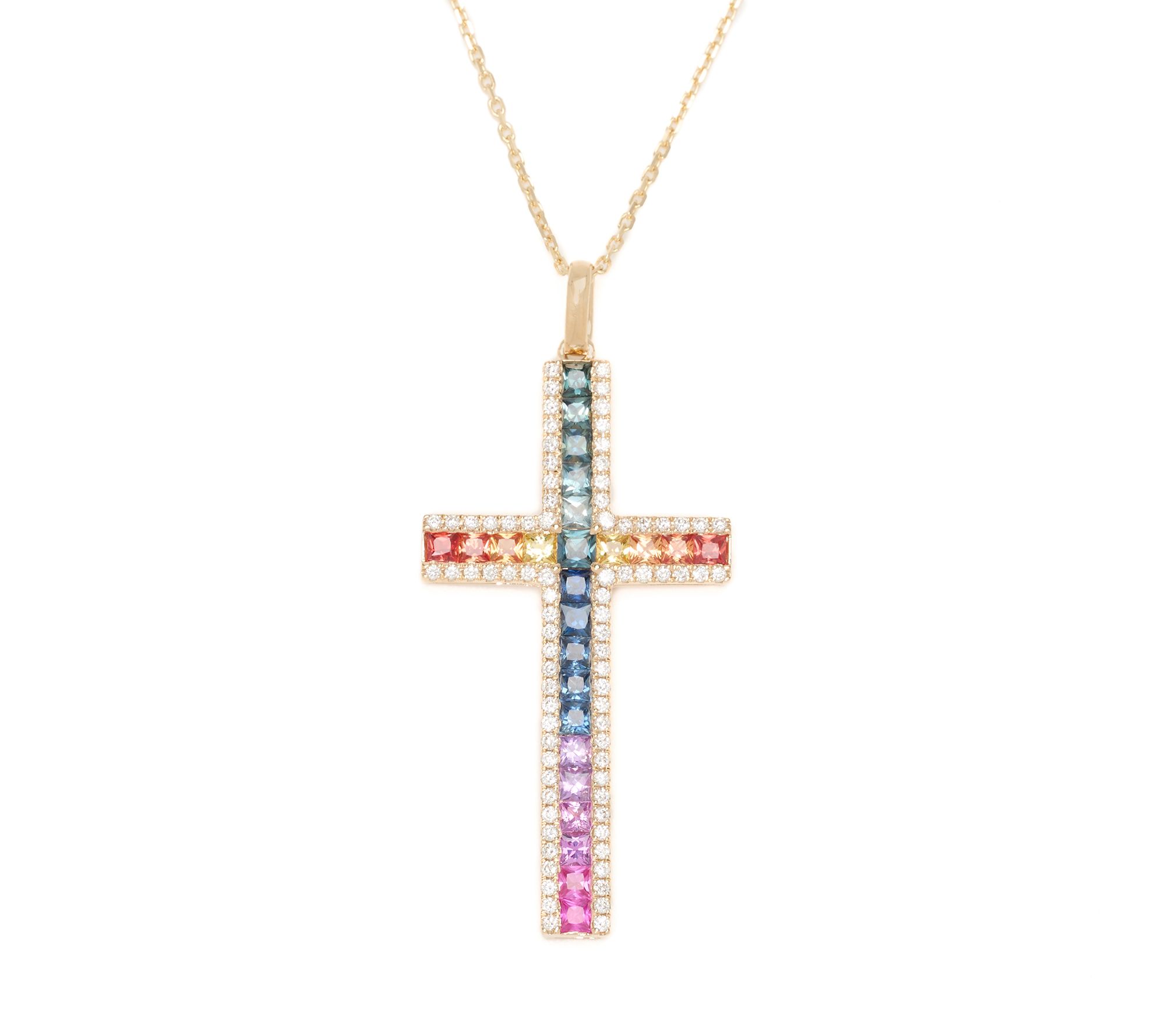 Color by Jeff Moseley Multi Sapphire Cross Necklace, 14K Gold