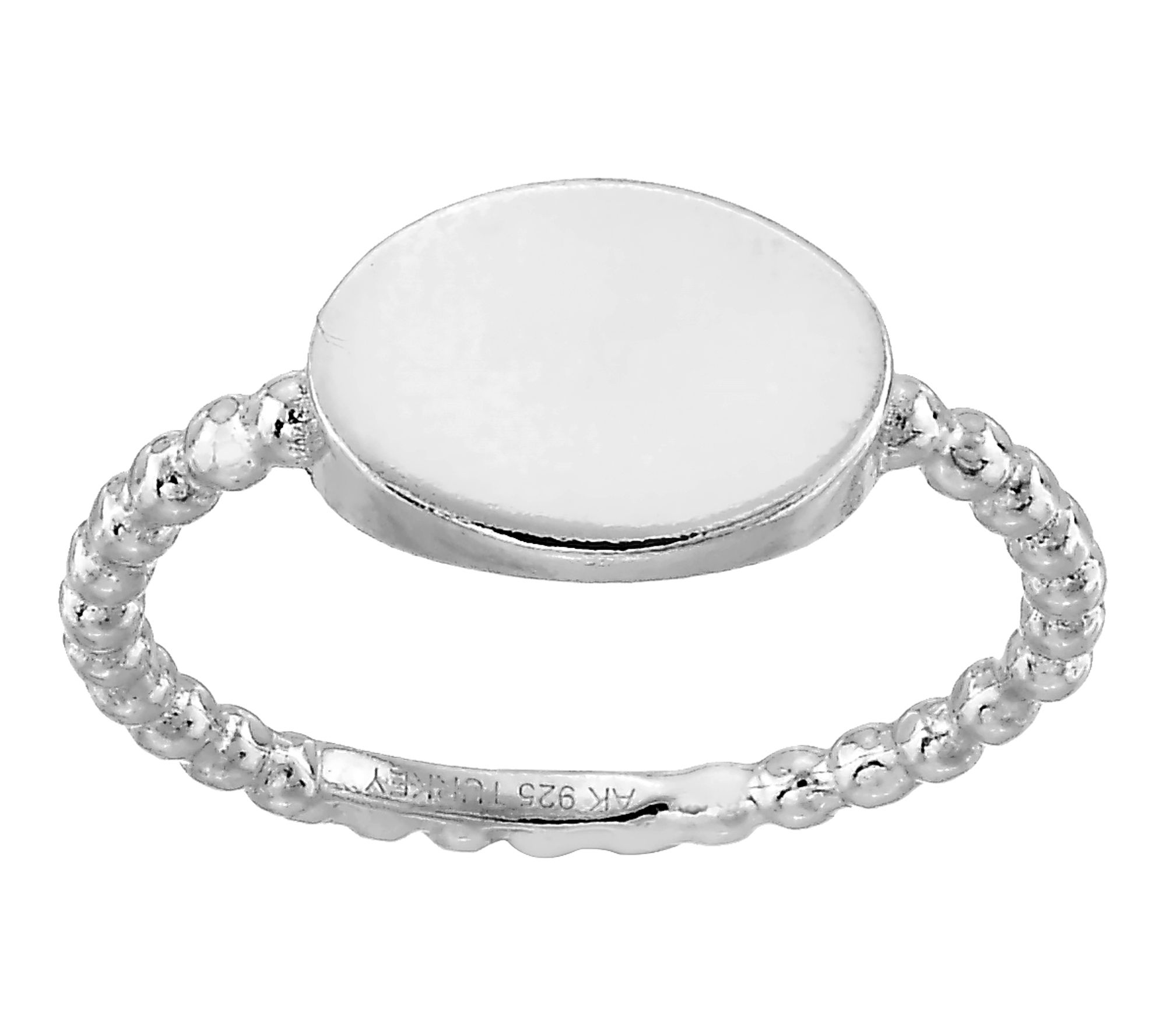 Silver Style Beaded Band Oval Signet Ring, Sterling