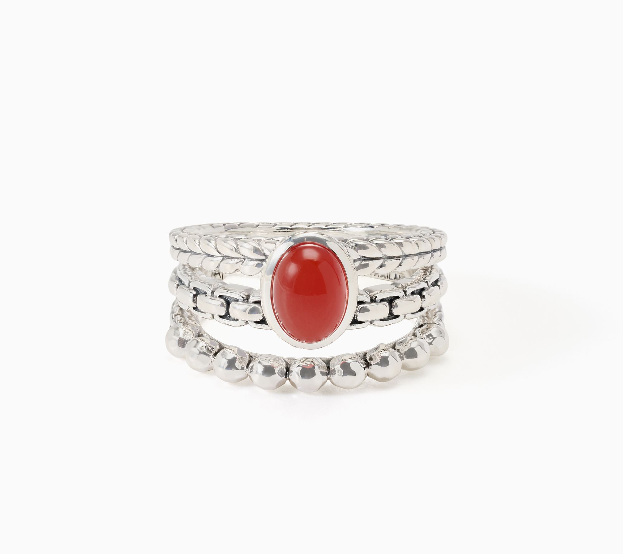 JAI Sterling Silver Oval Cabochon Gemstone Triple Ring