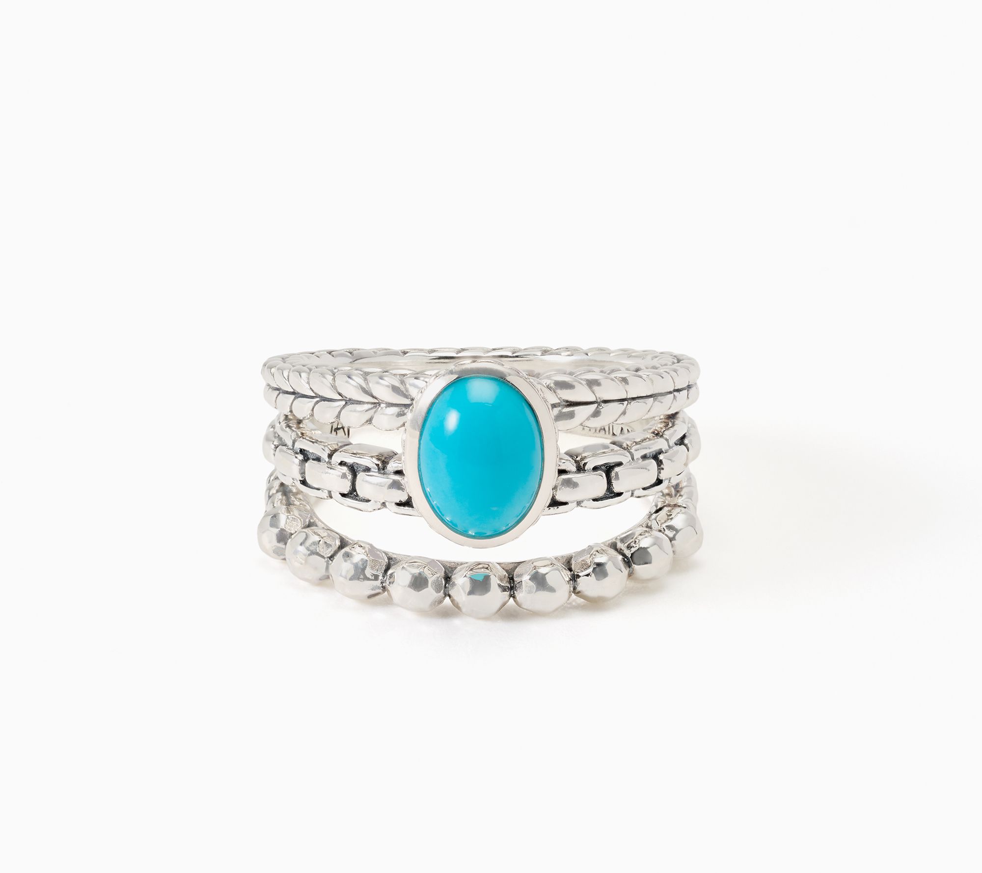JAI Sterling Silver Oval Cabochon Gemstone Triple Ring