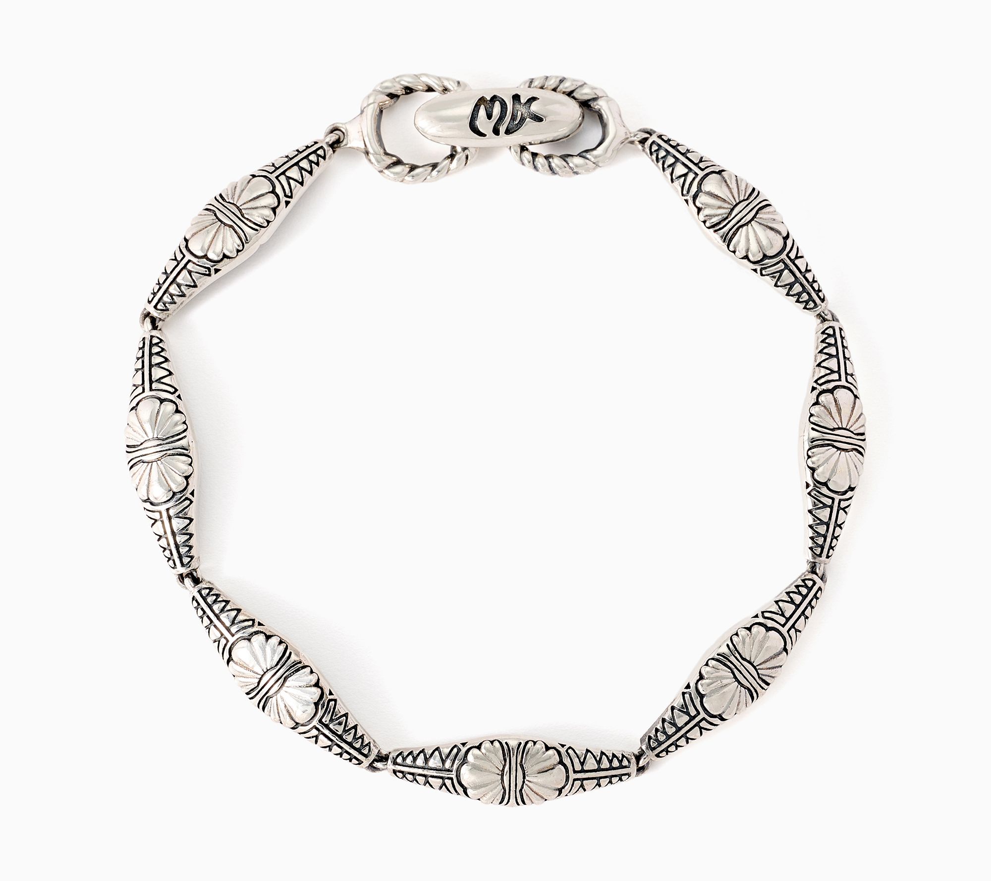 純銀 117g STERLING 960 American West Sterling Silver Tapered Concha Link Bracelet - QVC.com