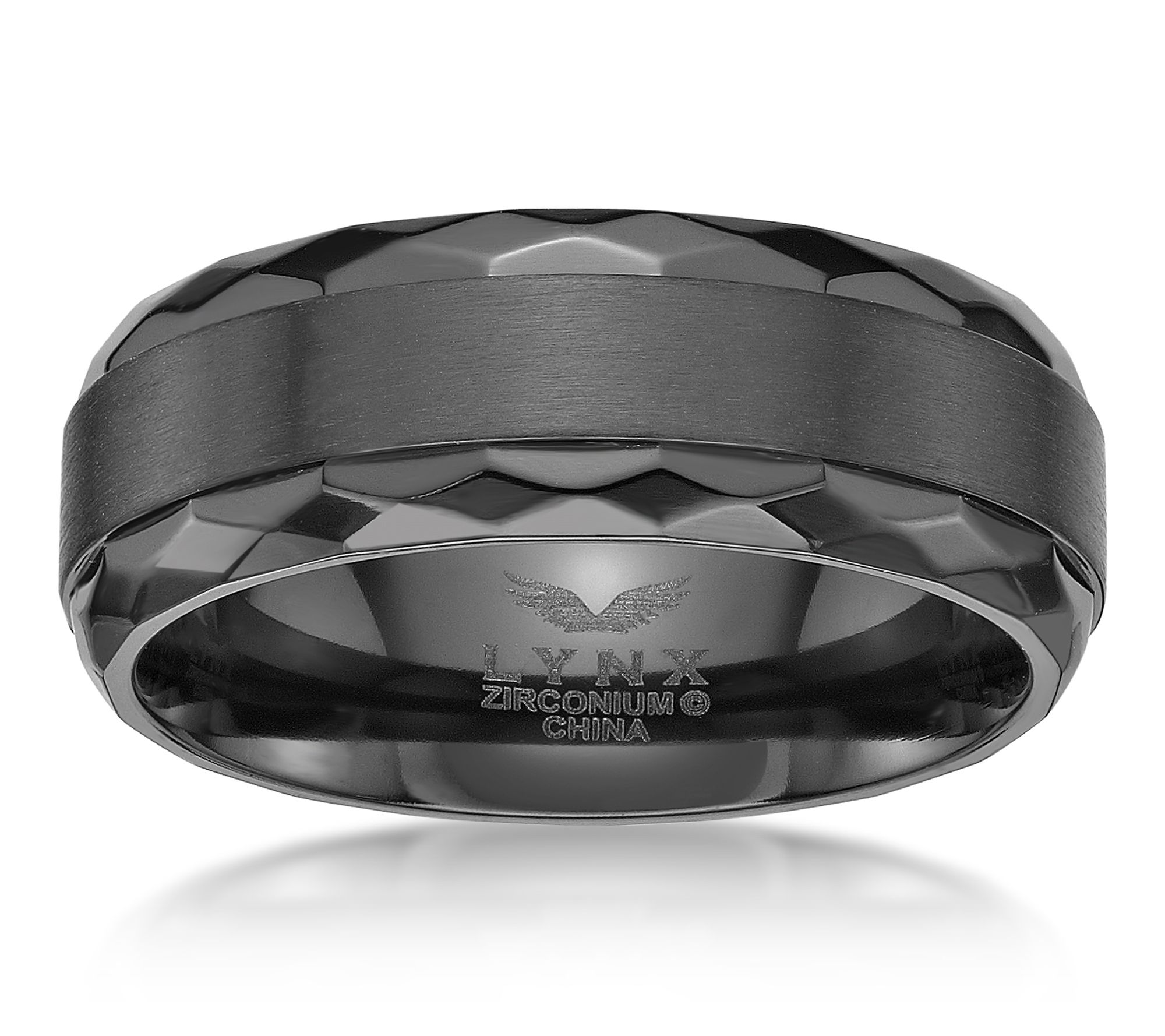 LYNX Men's Stainless Black Zirconium Textured Band Ring