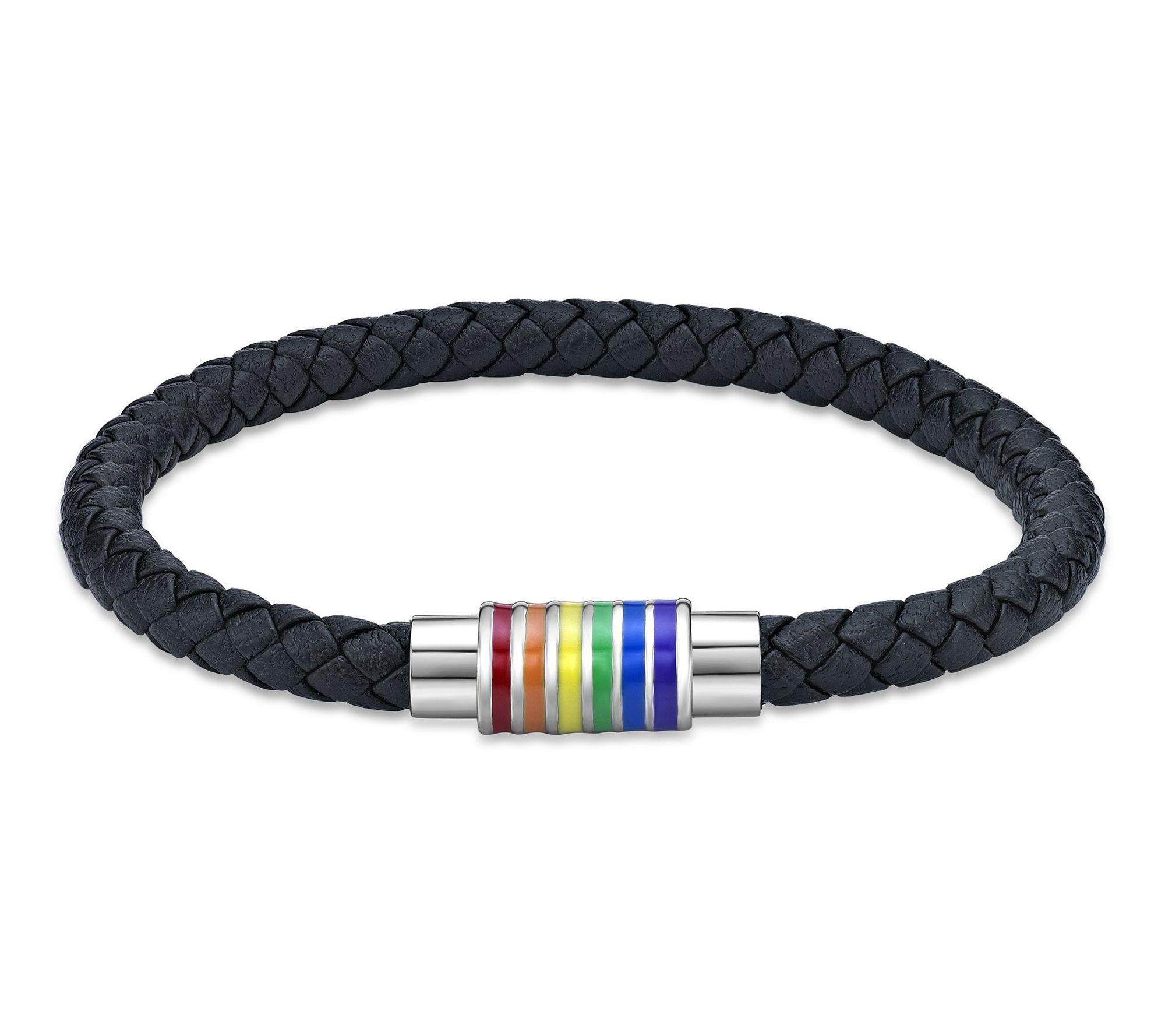 LYNX Men's Stainless Steel & Rainbow Enamel Leather