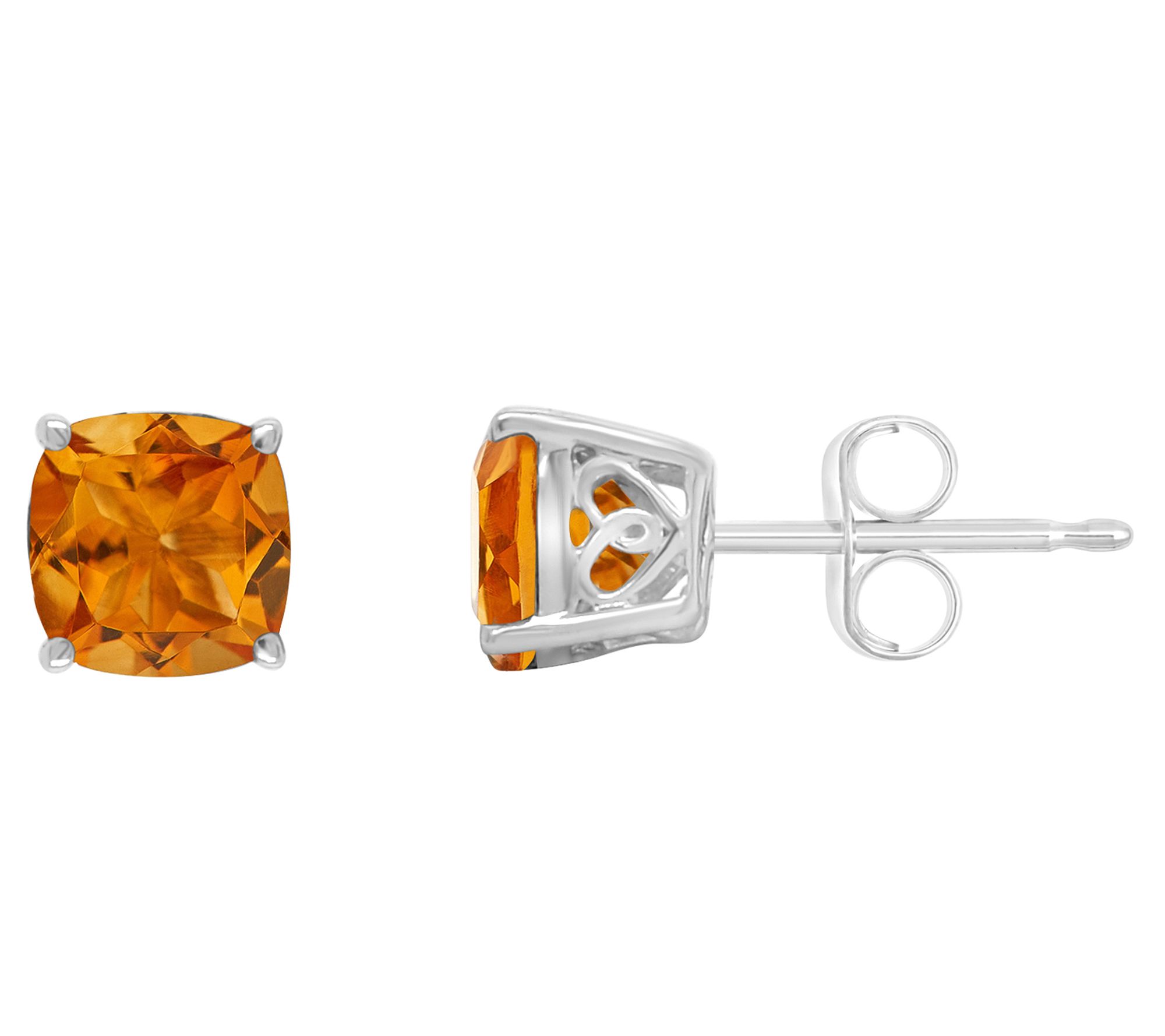 14K Gold 6mm Cushion-Cut Citrine Stud Earrings